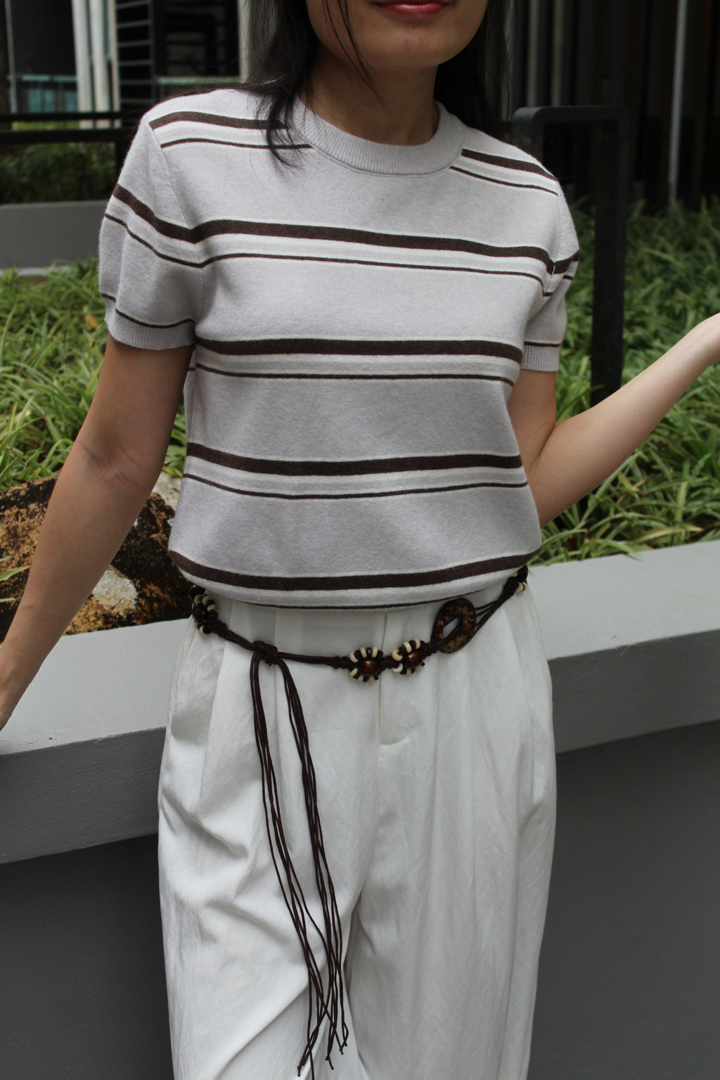 Gael Stripes Knit Top (Grey)