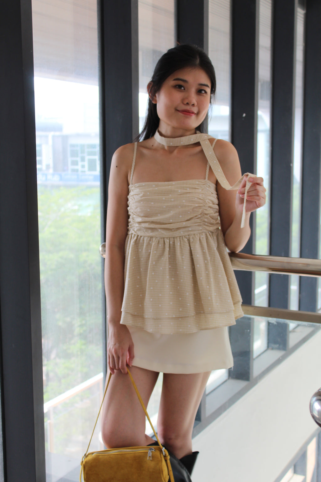 Chaya Flare Eyelet Top (Khaki)