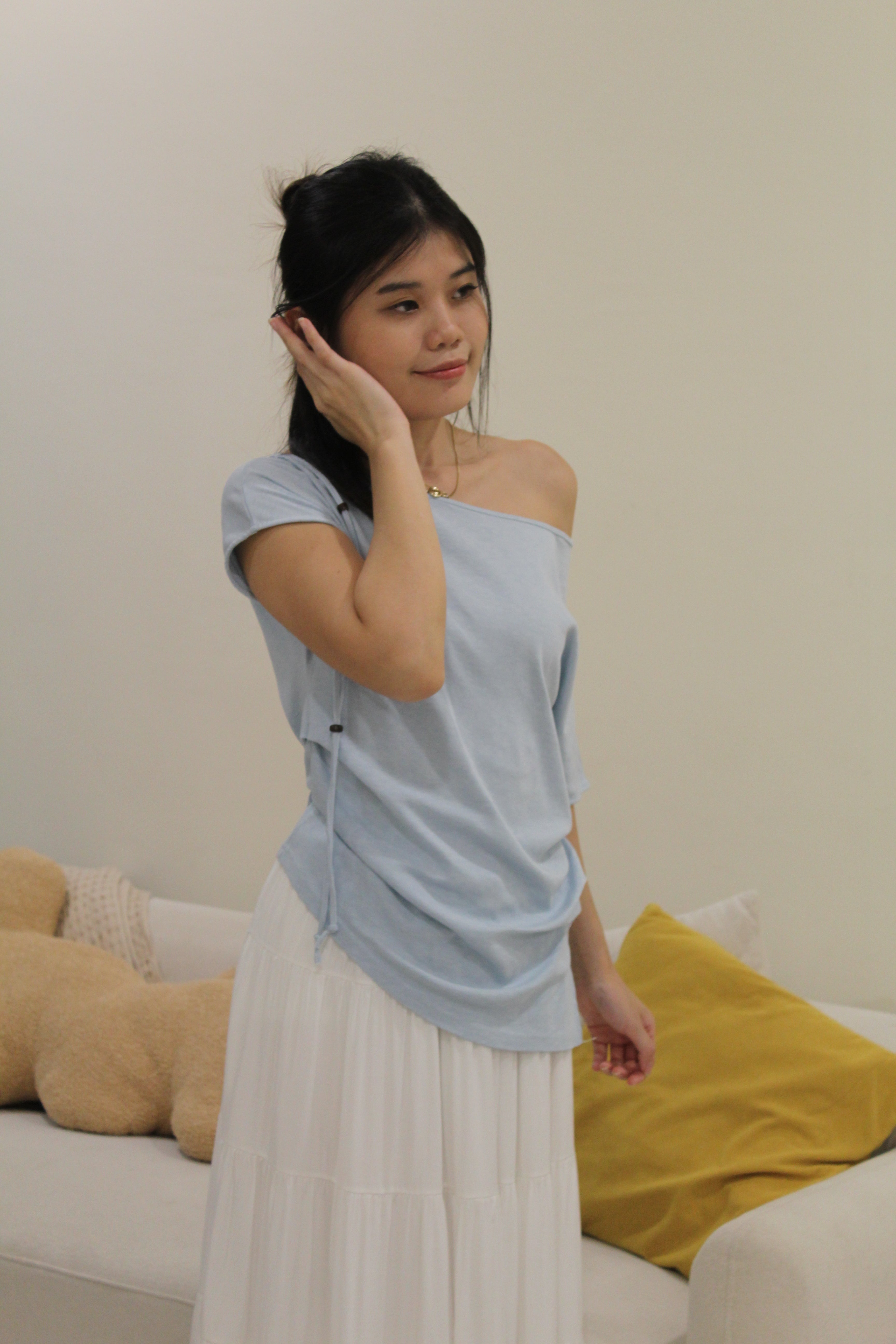 Frida Asymmetrical Ruched Top (Grey)