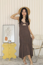 Aubrey Deep V Bare Back Dress (Brown)