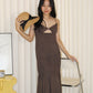 Aubrey Deep V Bare Back Dress (Brown)