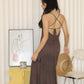 Aubrey Deep V Bare Back Dress (Brown)