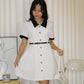 Fannie Collared Mini Dress with Belt (White)
