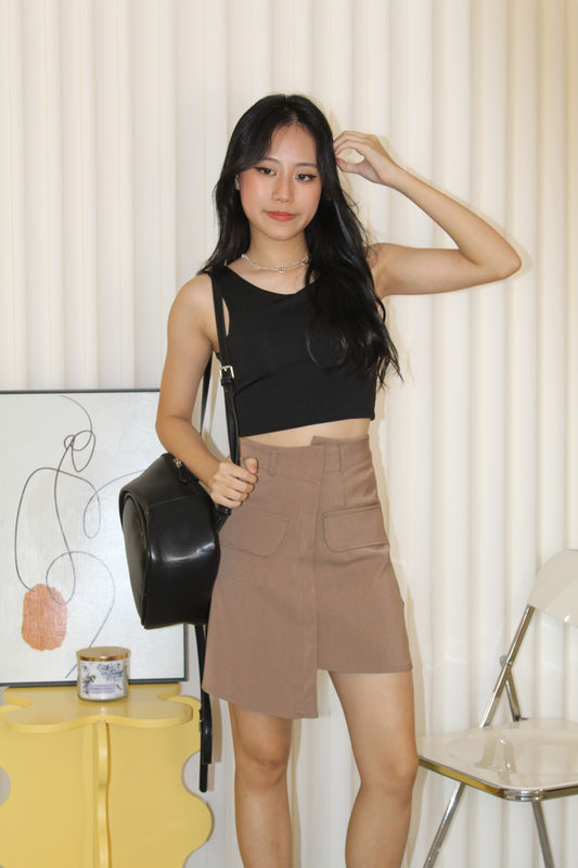 Megan Asymmetrical Mini Skirt (Khaki)