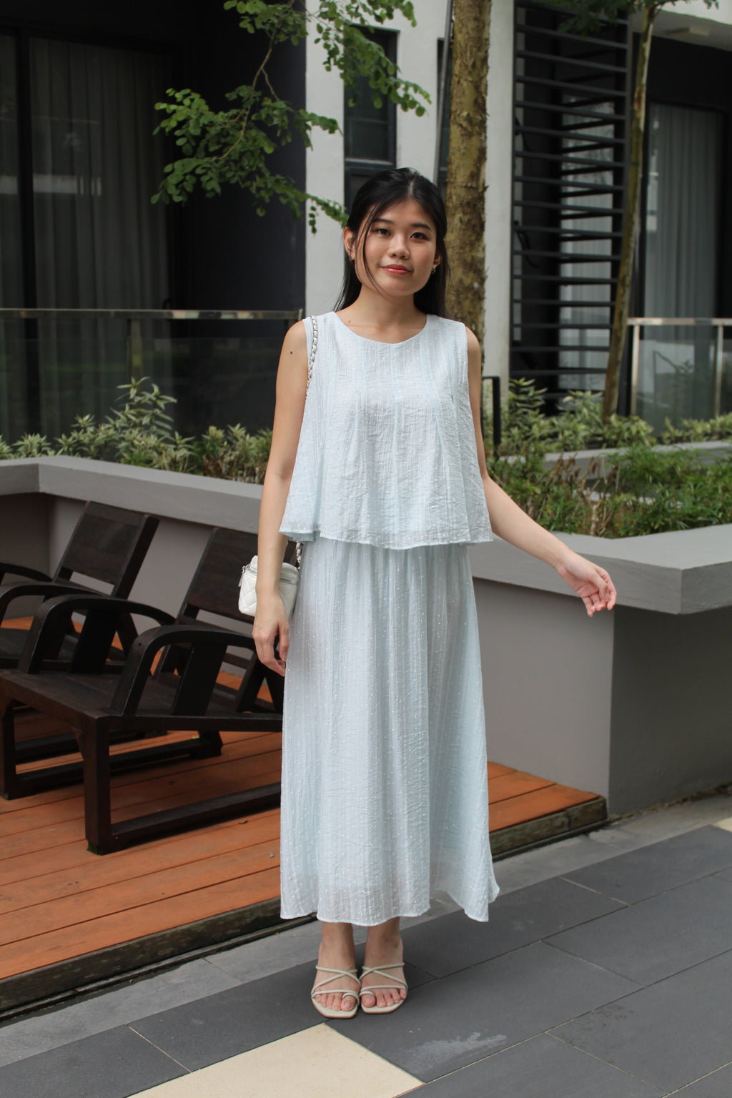 Vertie Bling Flare Two Piece Skirt Set (Blue)