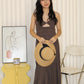 Aubrey Deep V Bare Back Dress (Brown)