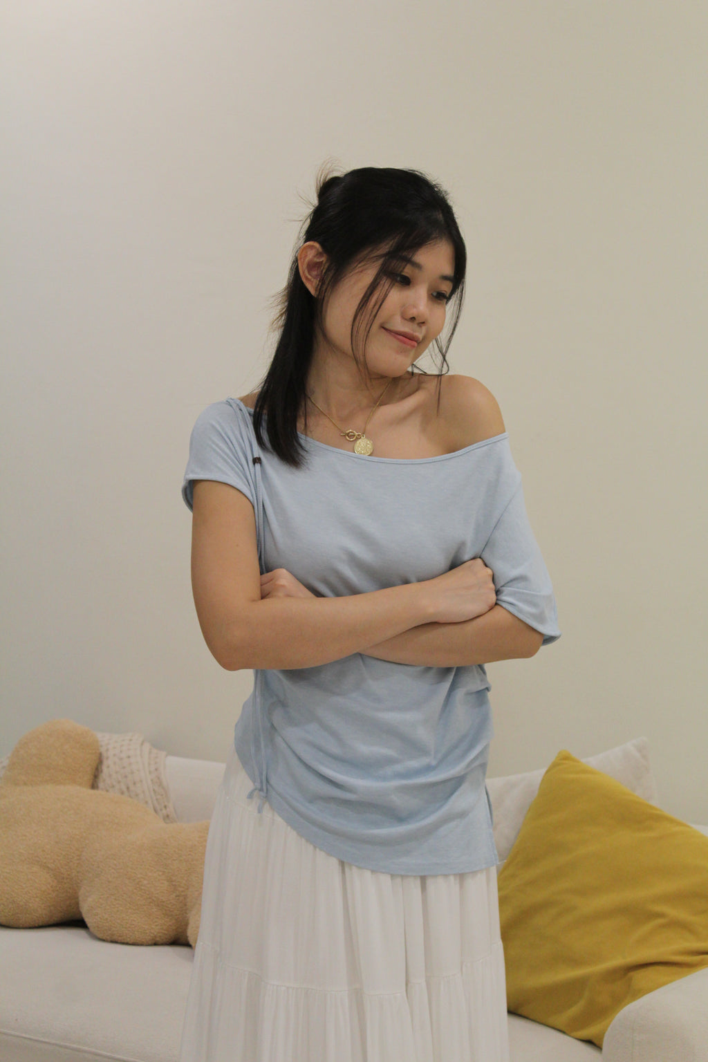 Frida Asymmetrical Ruched Top (Grey)