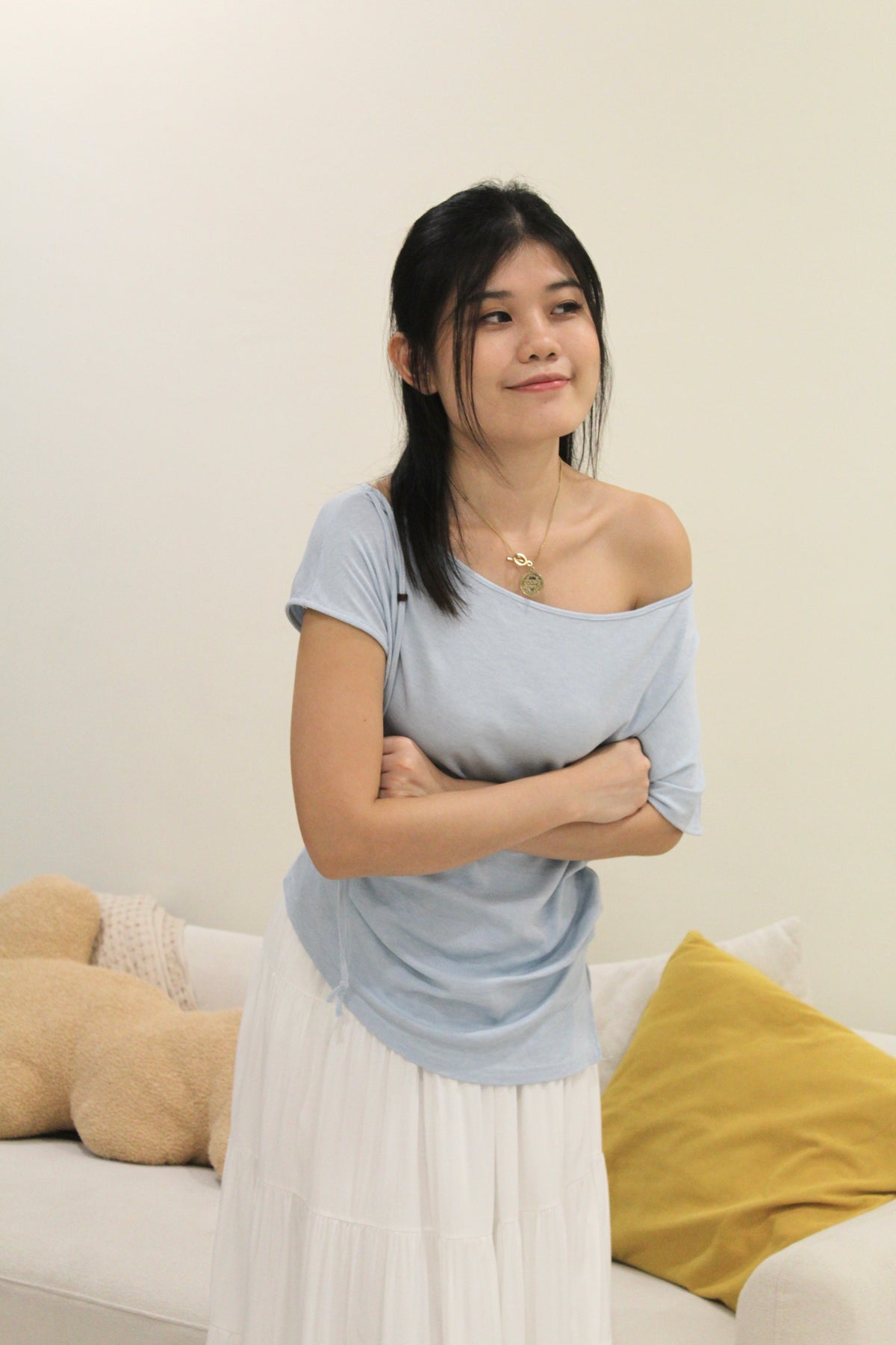 Frida Asymmetrical Ruched Top (Grey)