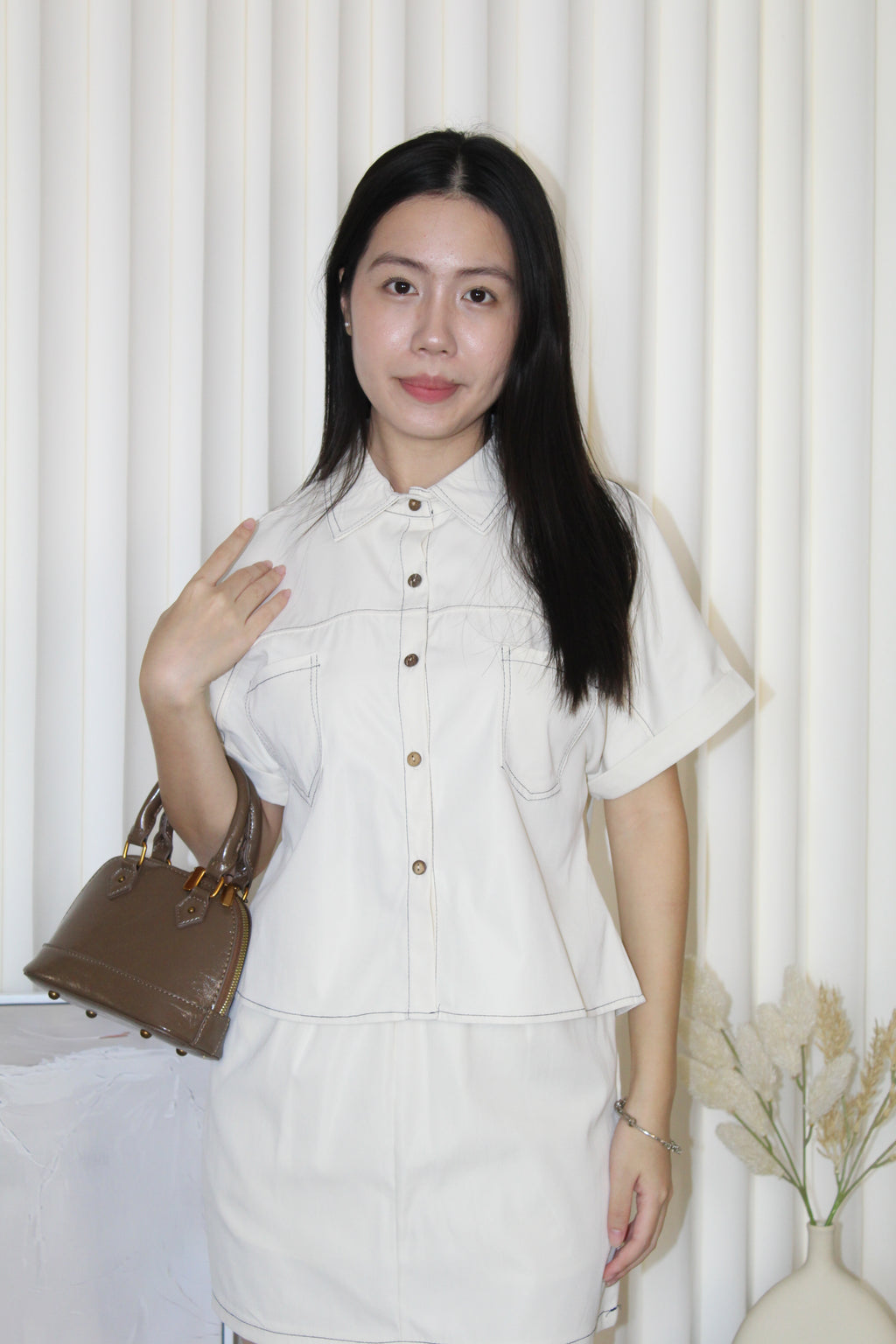 Mary Two Piece Skorts Set (Cream)