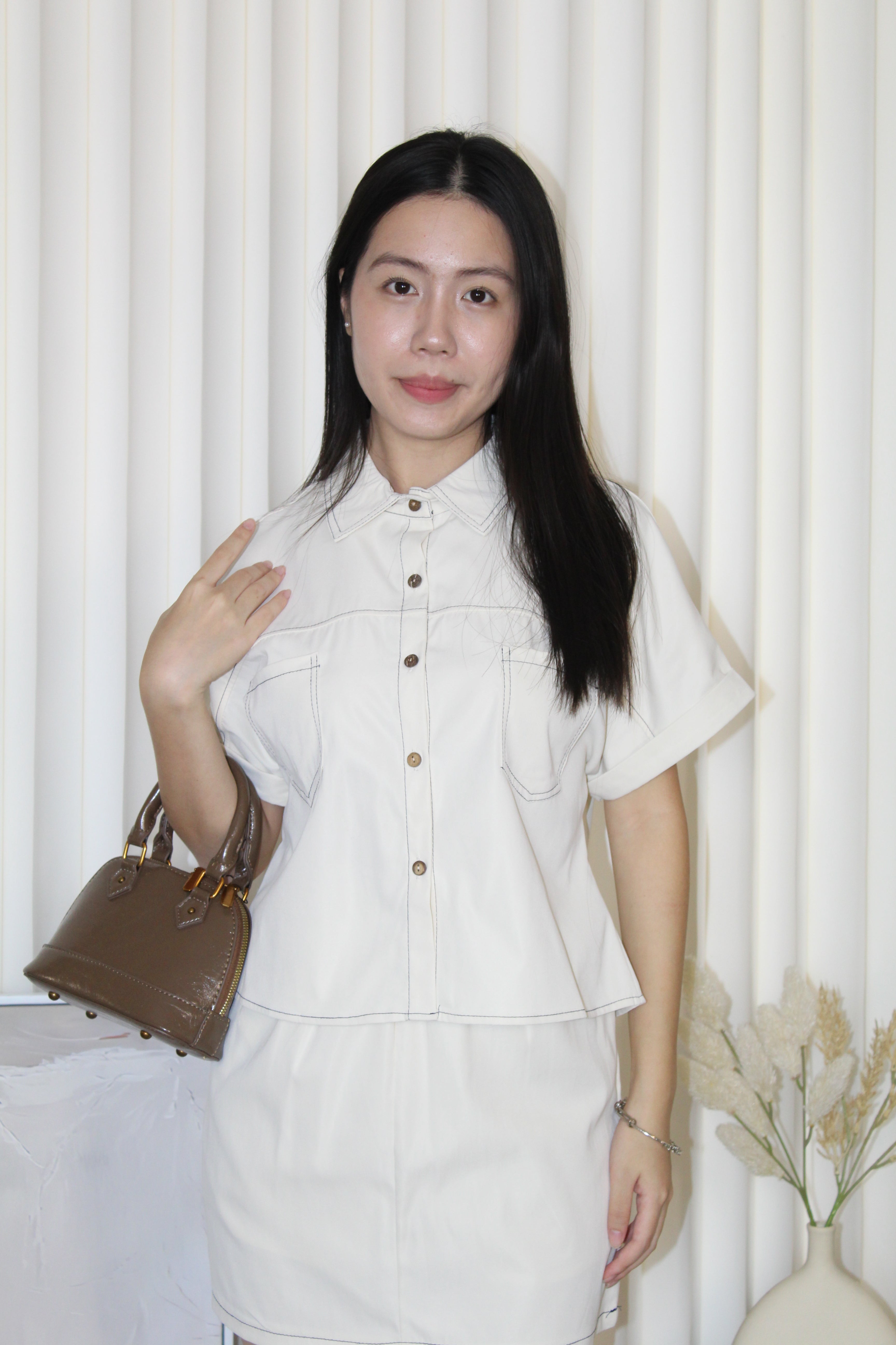 Mary Two Piece Skorts Set (Cream)
