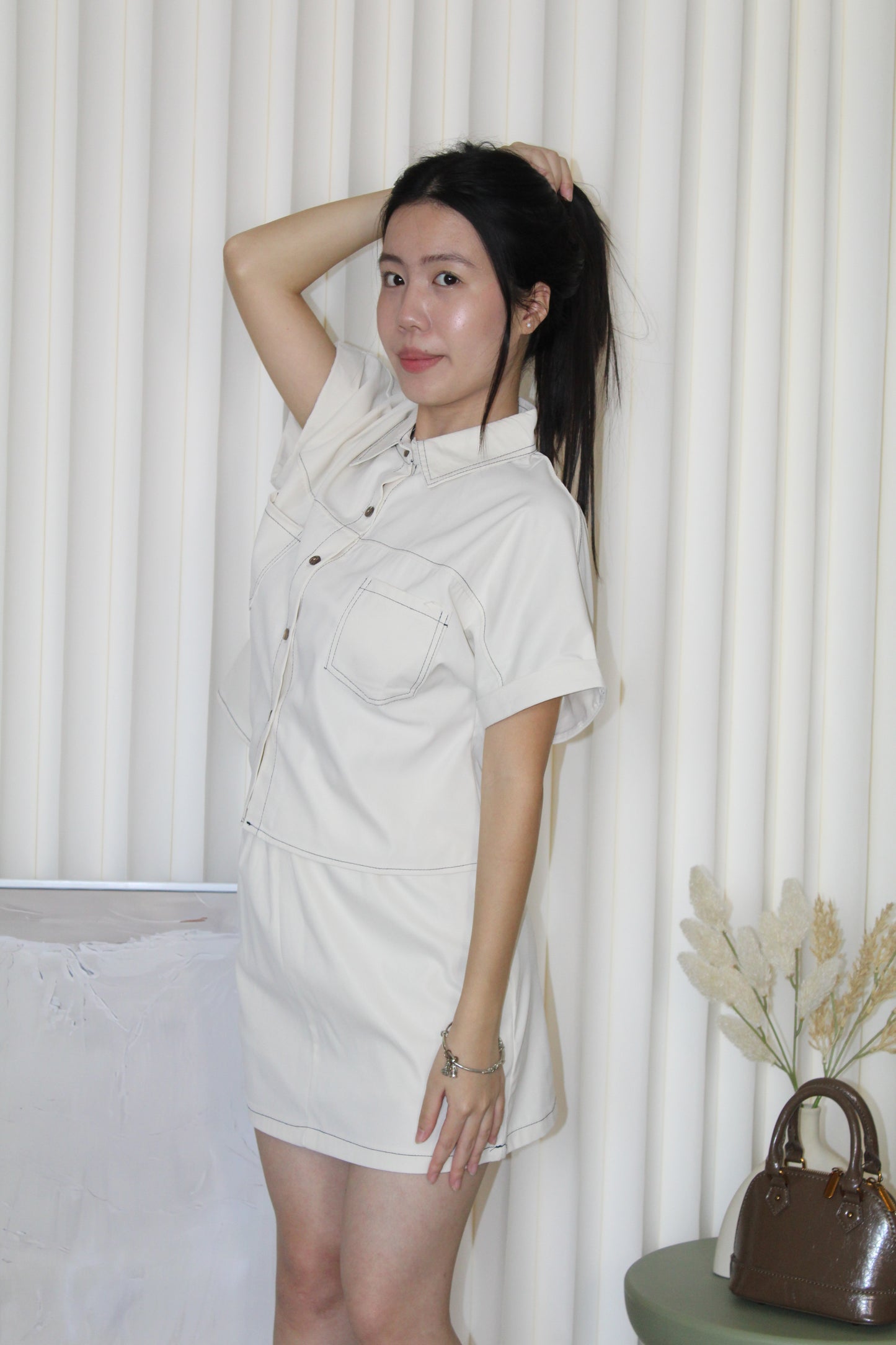 Mary Two Piece Skorts Set (Cream)