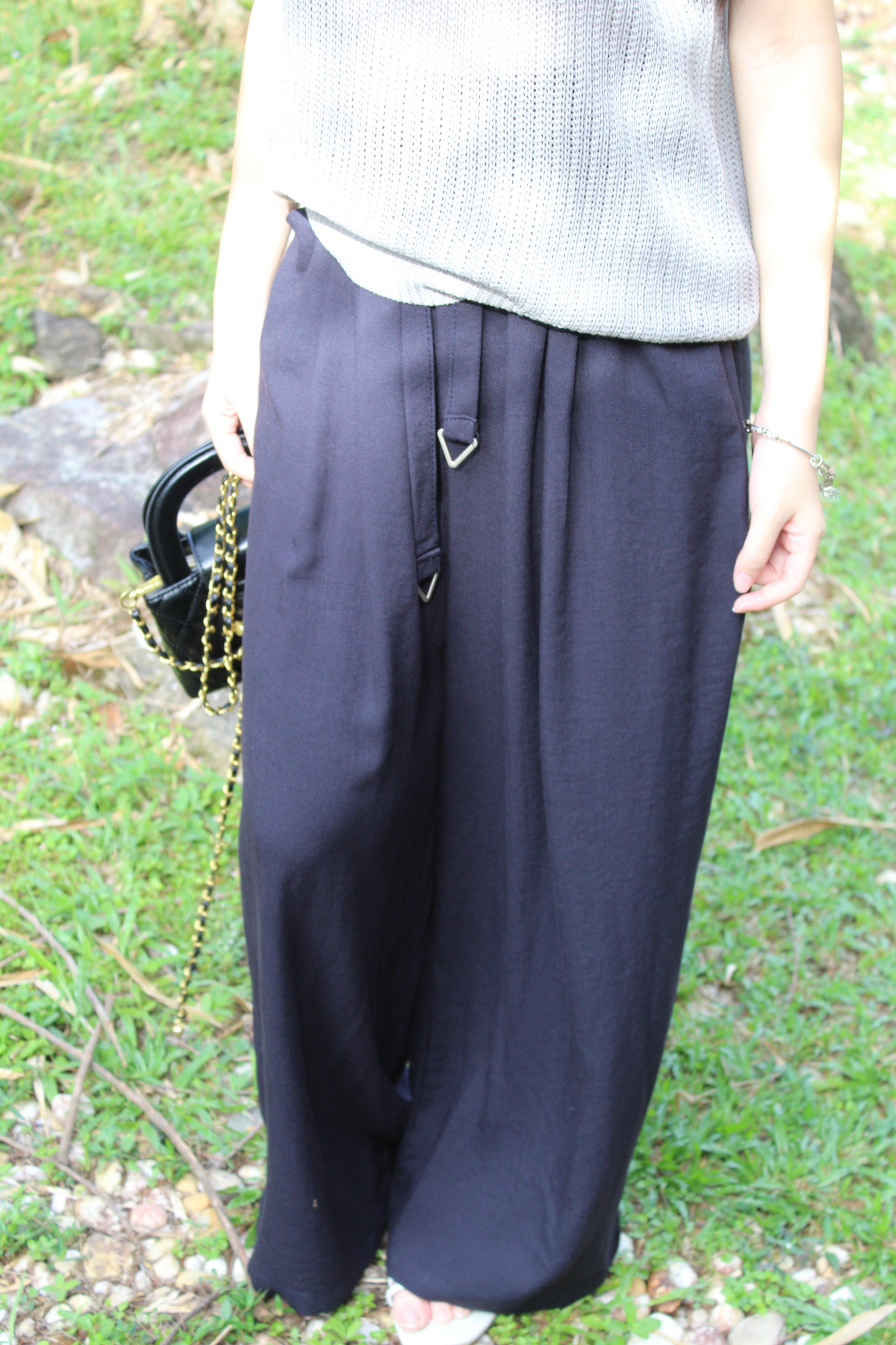 Rachel Rubber Loose Long Pants (Black)