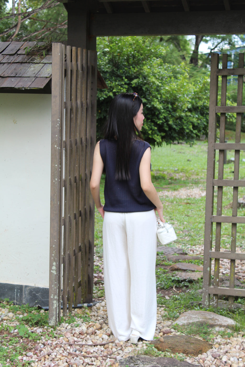 Rachel Rubber Loose Long Pants (White)