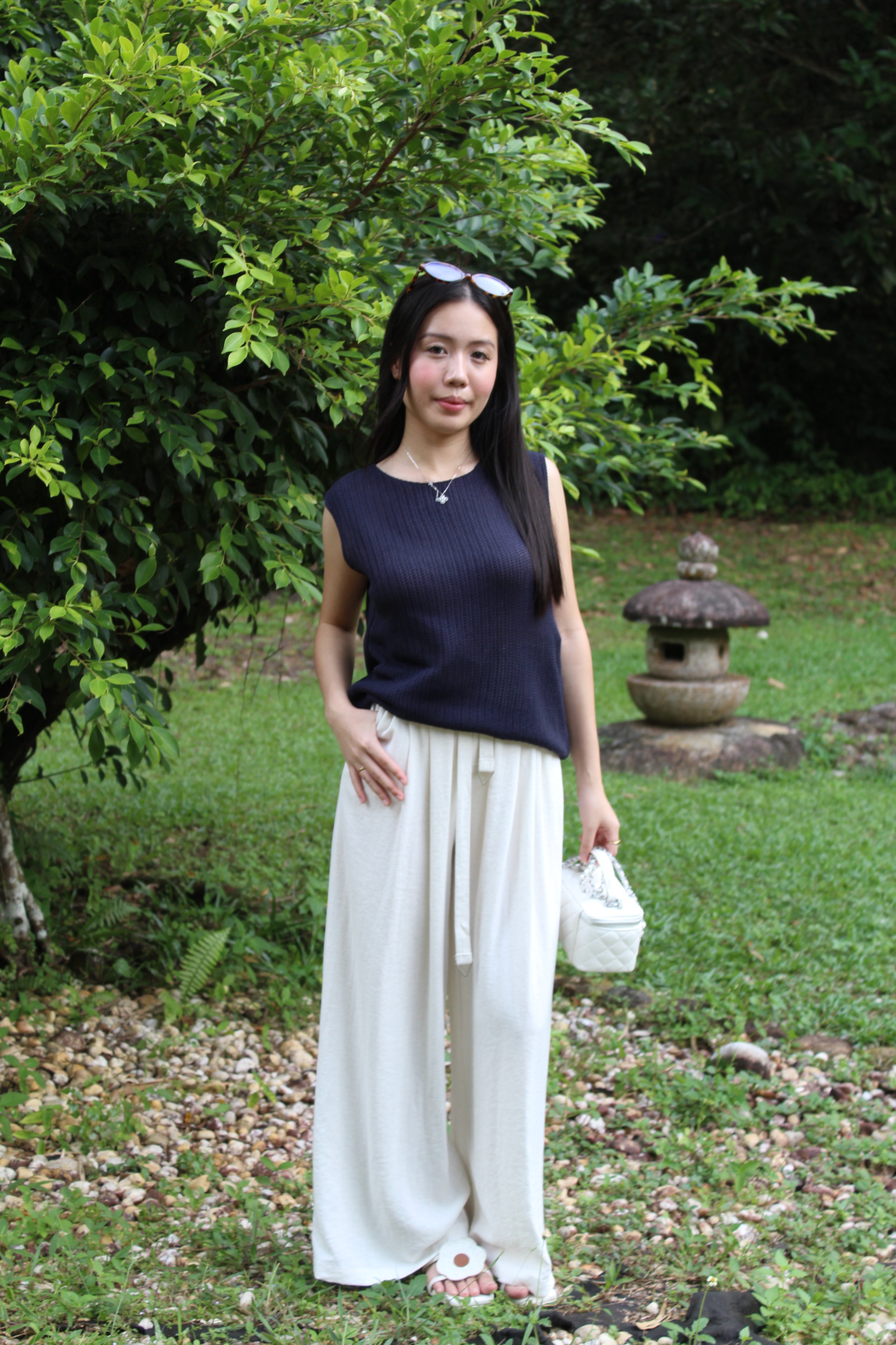 Rachel Rubber Loose Long Pants (White)