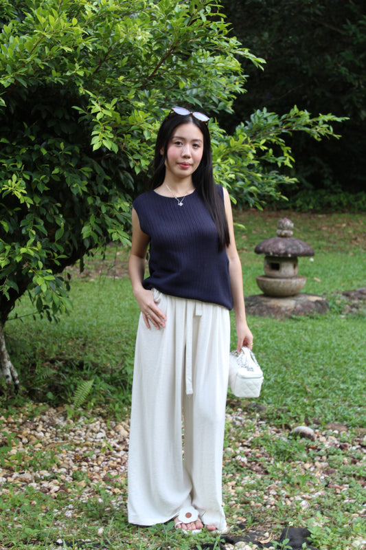 Rachel Rubber Loose Long Pants (White)