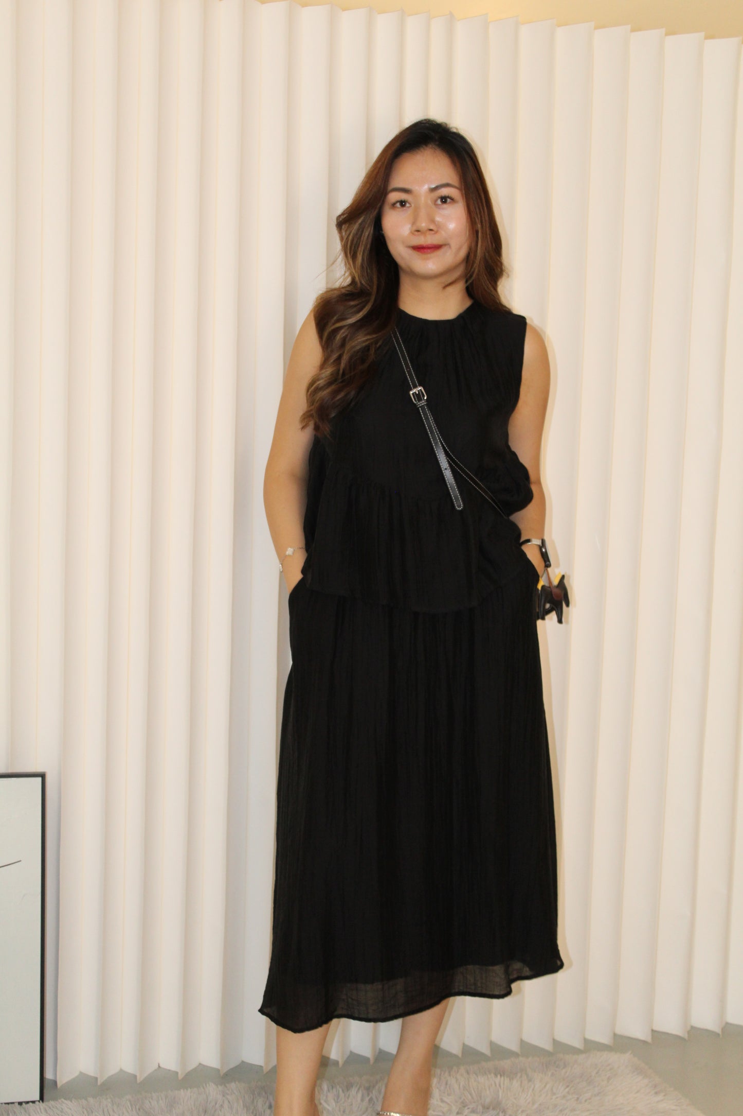 Rowena Flare Two Piece Skirt Set (Black)
