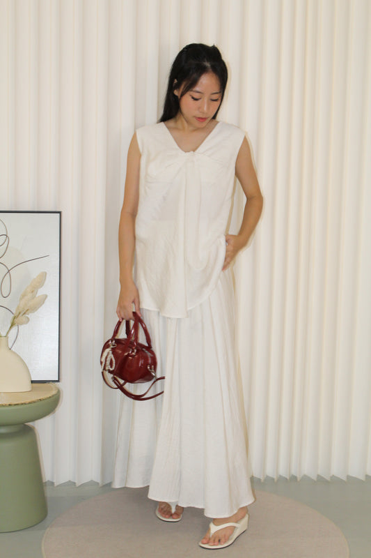 Gloria Textured Flare Maxi Skirt (White)