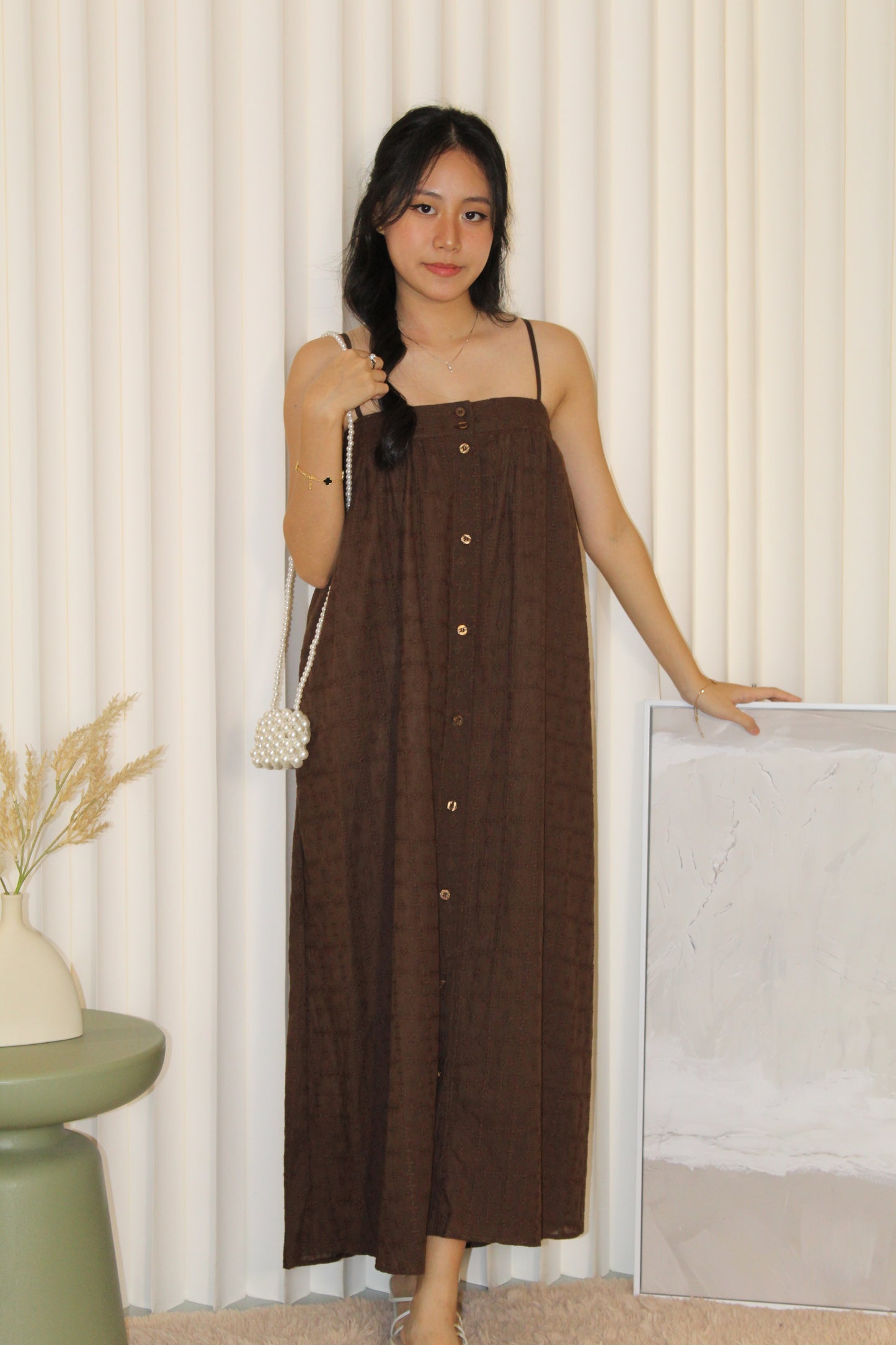 Paloma Eyelet Midaxi Dress (Brown)