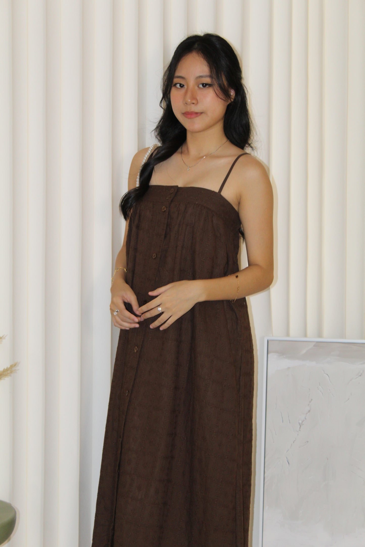 Paloma Eyelet Midaxi Dress (Brown)