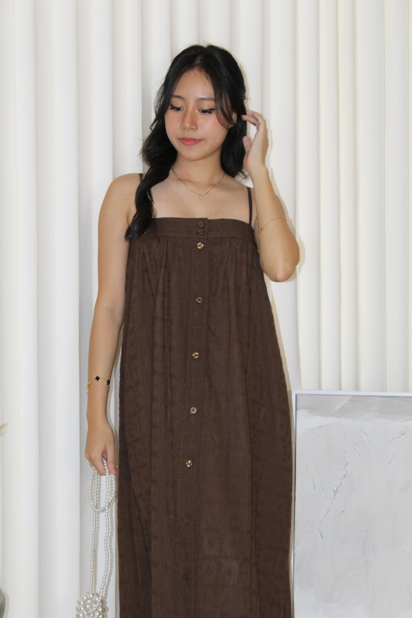 Paloma Eyelet Midaxi Dress (Brown)