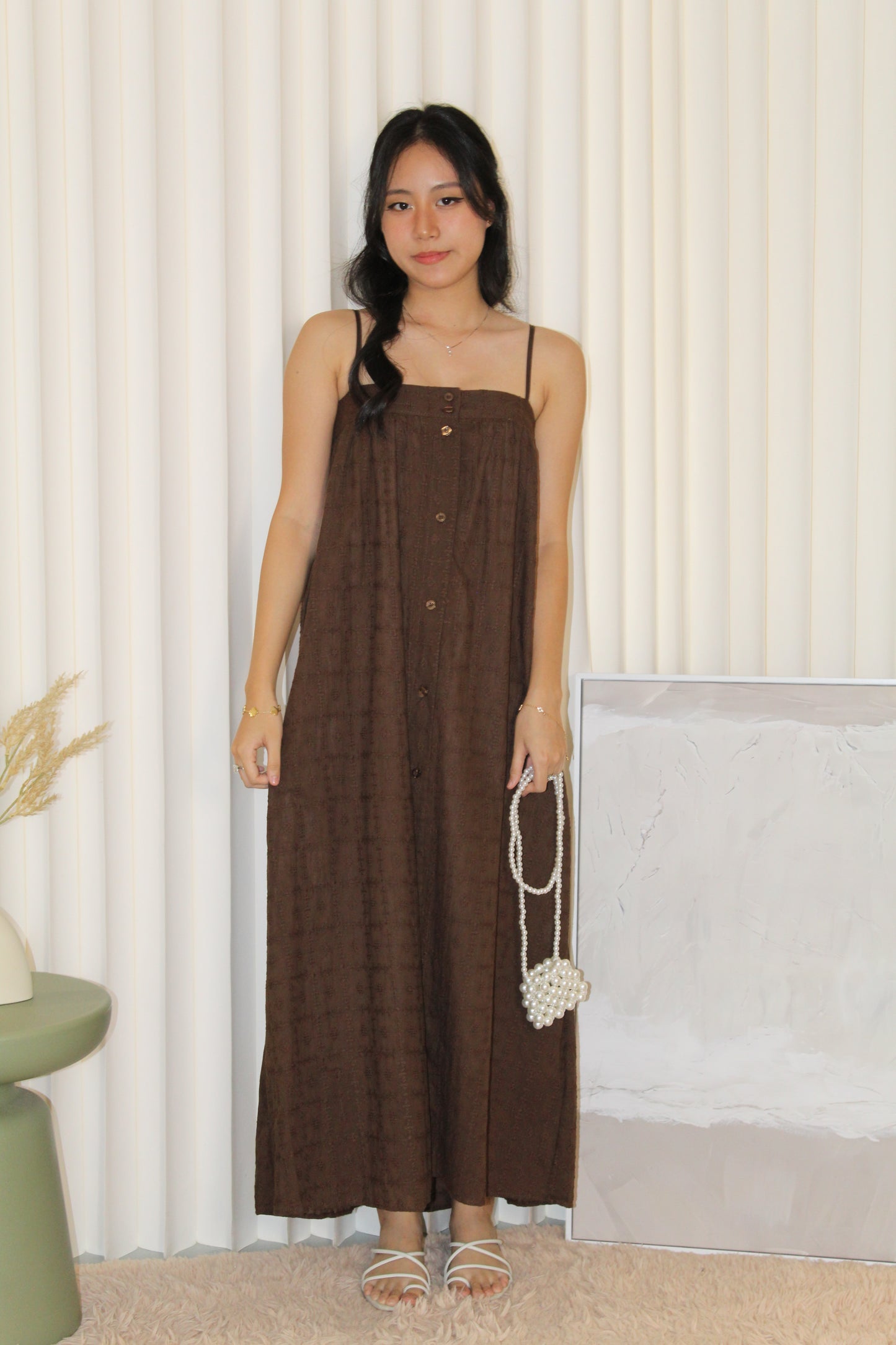 Paloma Eyelet Midaxi Dress (Brown)