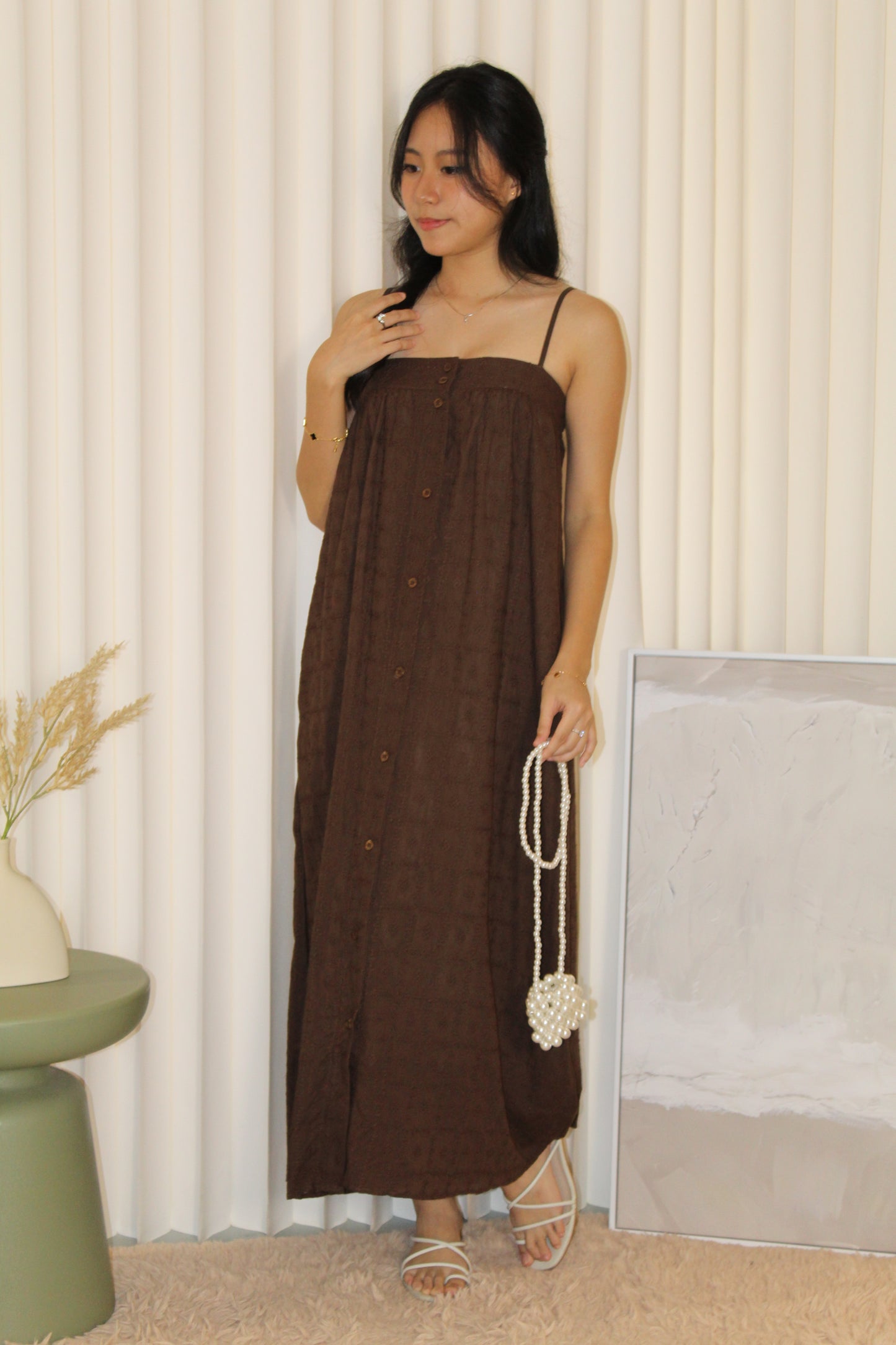 Paloma Eyelet Midaxi Dress (Brown)