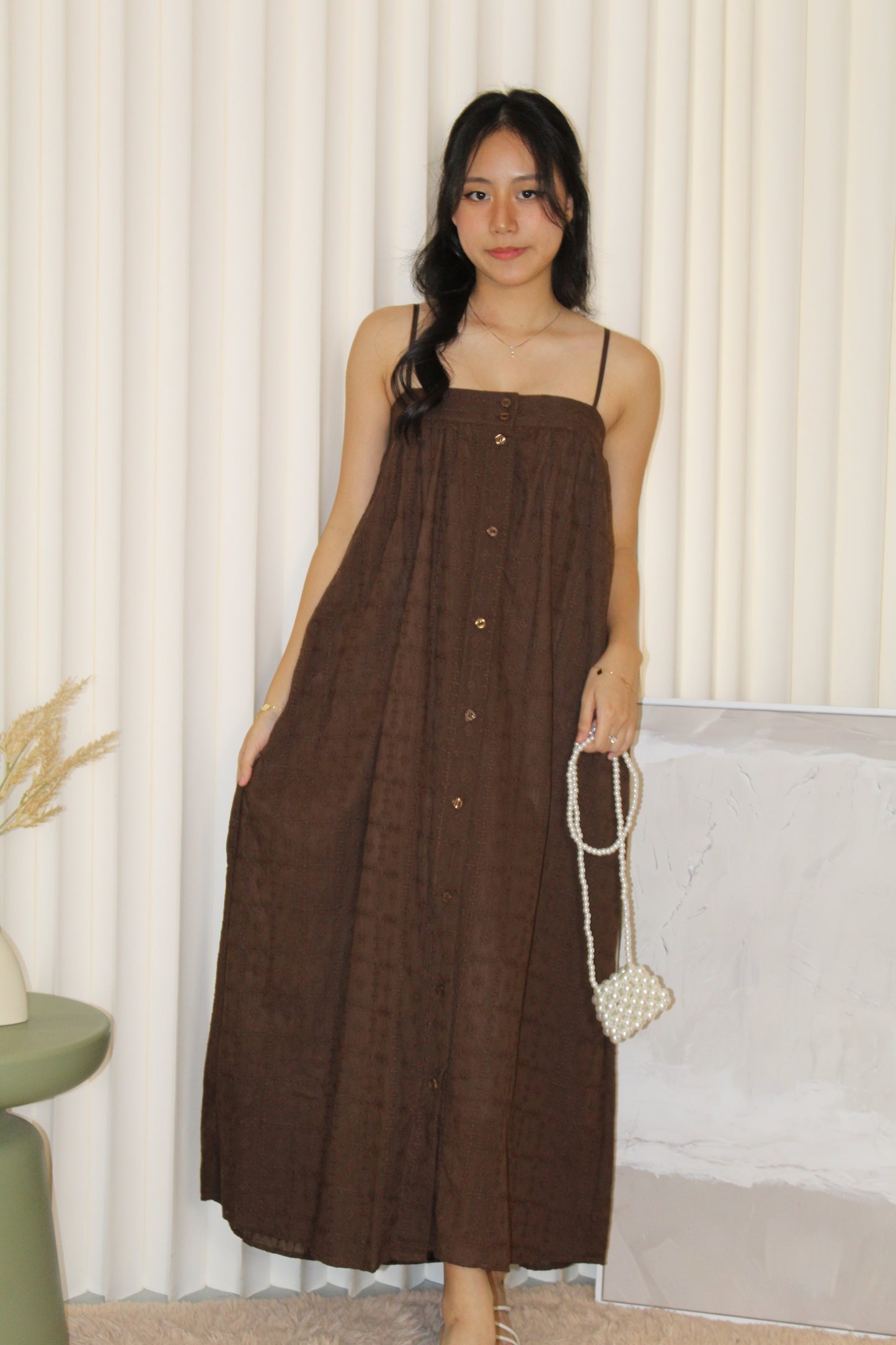 Paloma Eyelet Midaxi Dress (Brown)