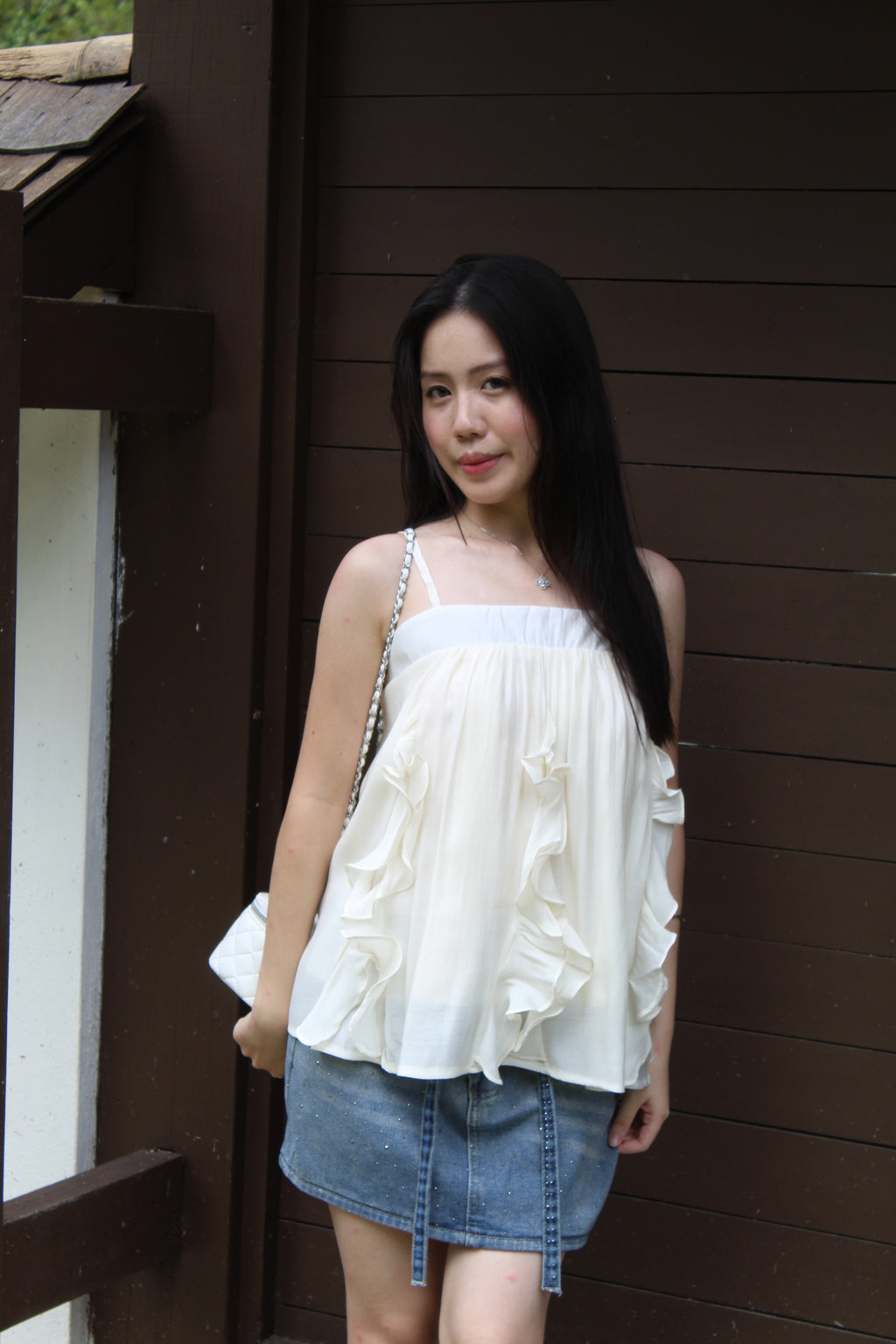 Ellie Ruffle Cami Top (Khaki)
