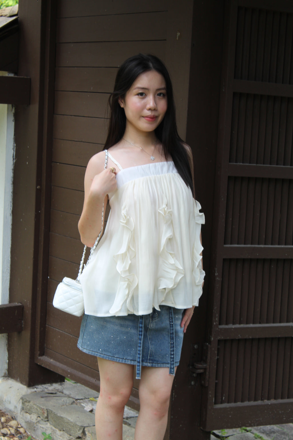 Ellie Ruffle Cami Top (Khaki)