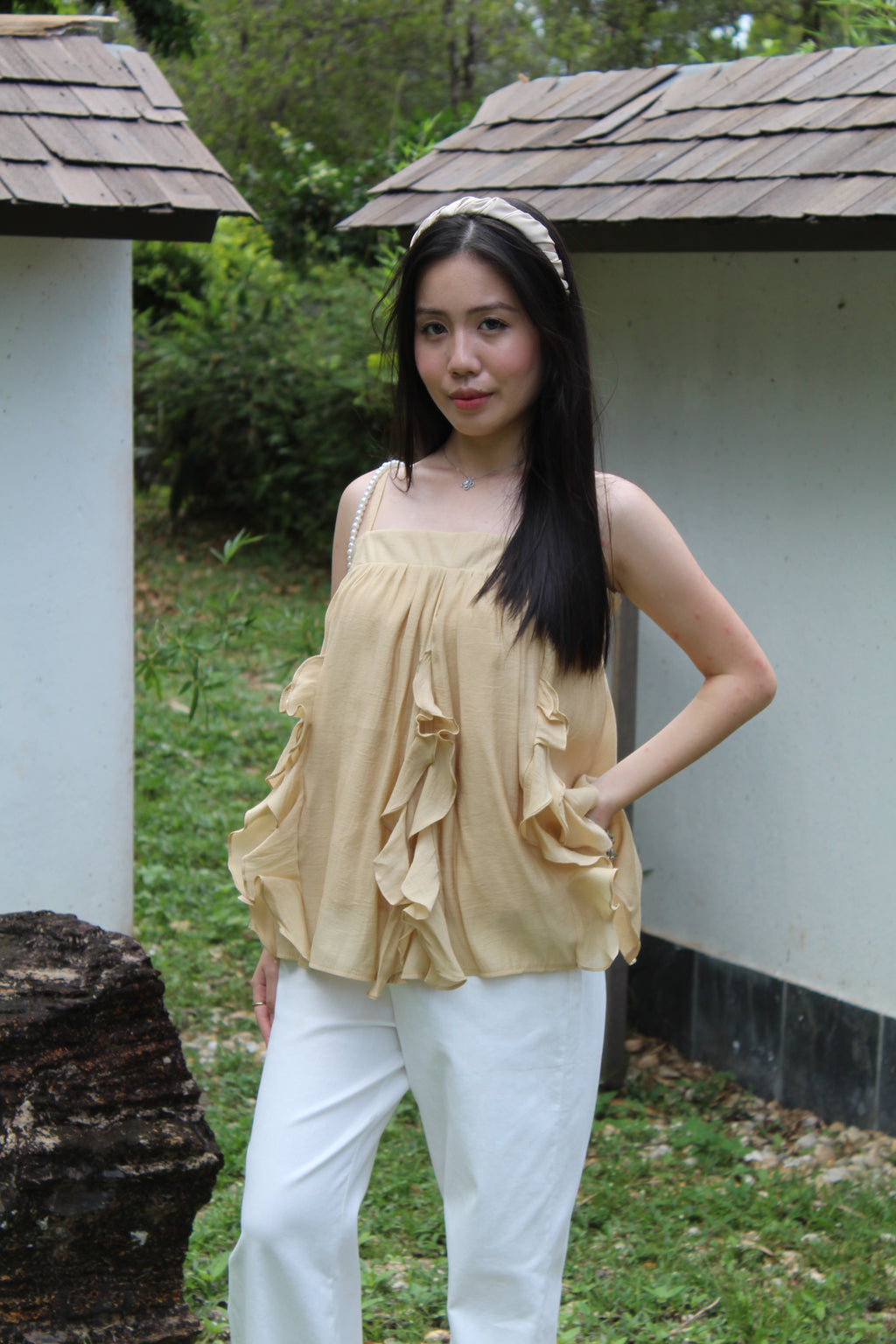 Ellie Ruffle Cami Top (Khaki)
