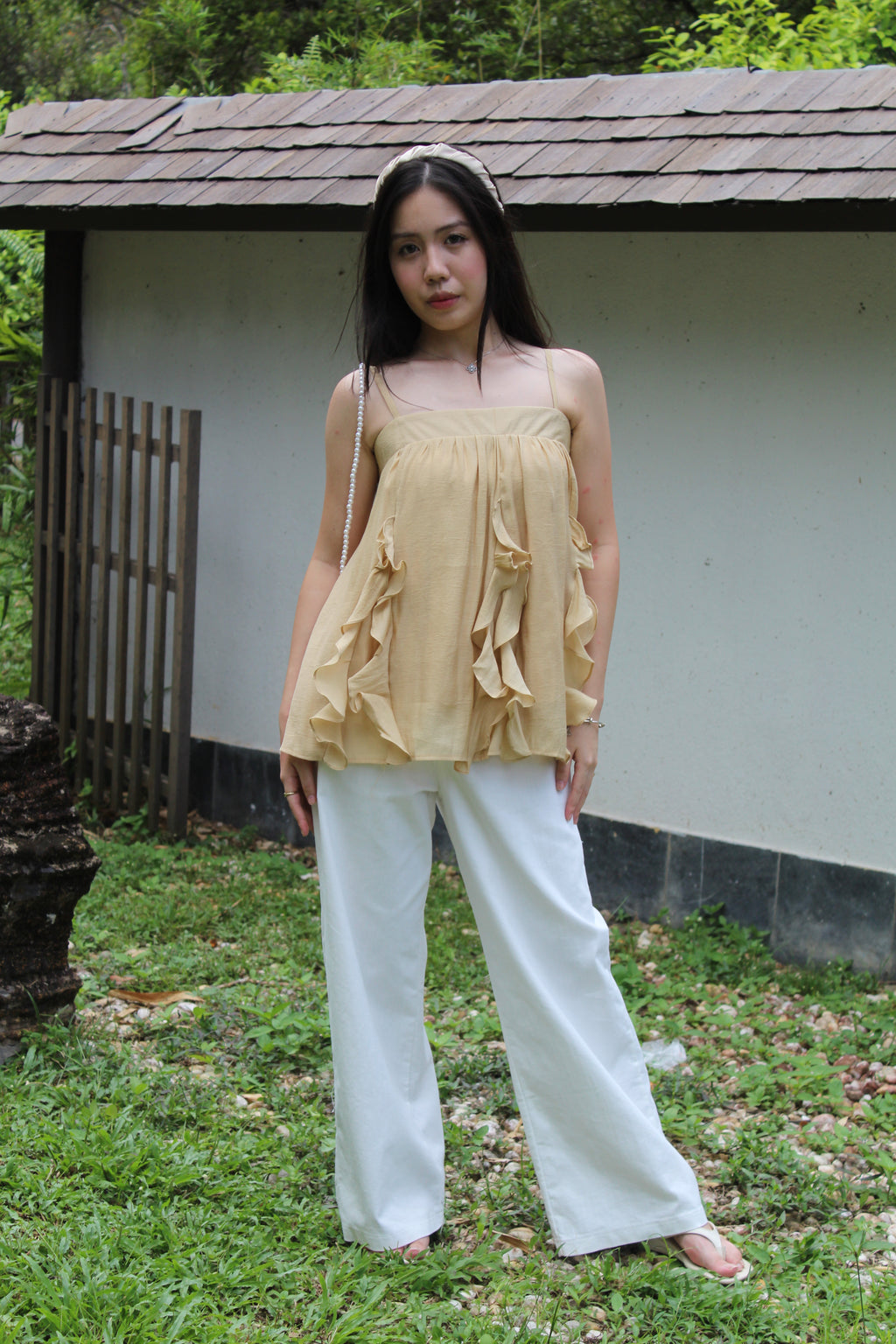Ellie Ruffle Cami Top (Khaki)