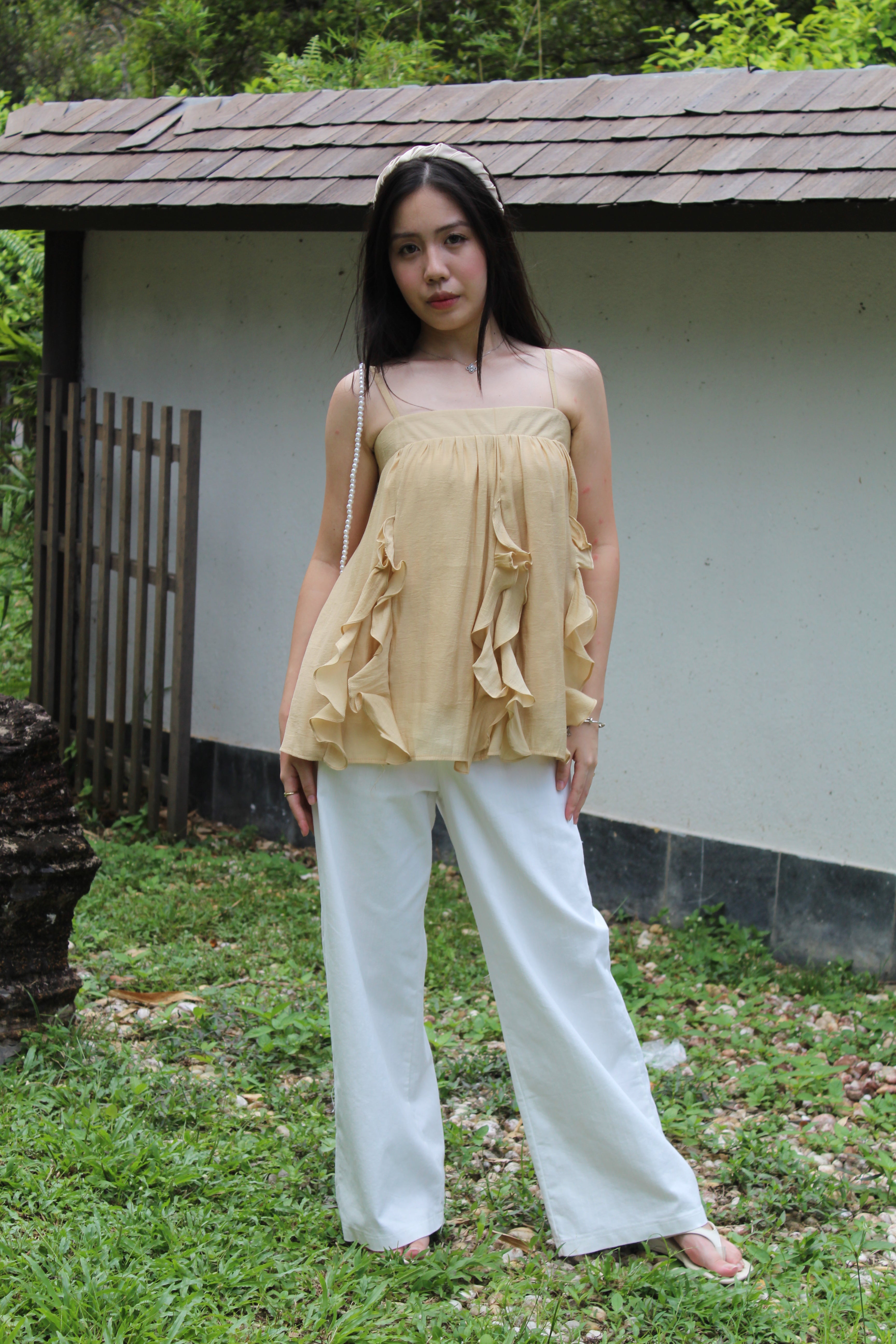 Ellie Ruffle Cami Top (Khaki)