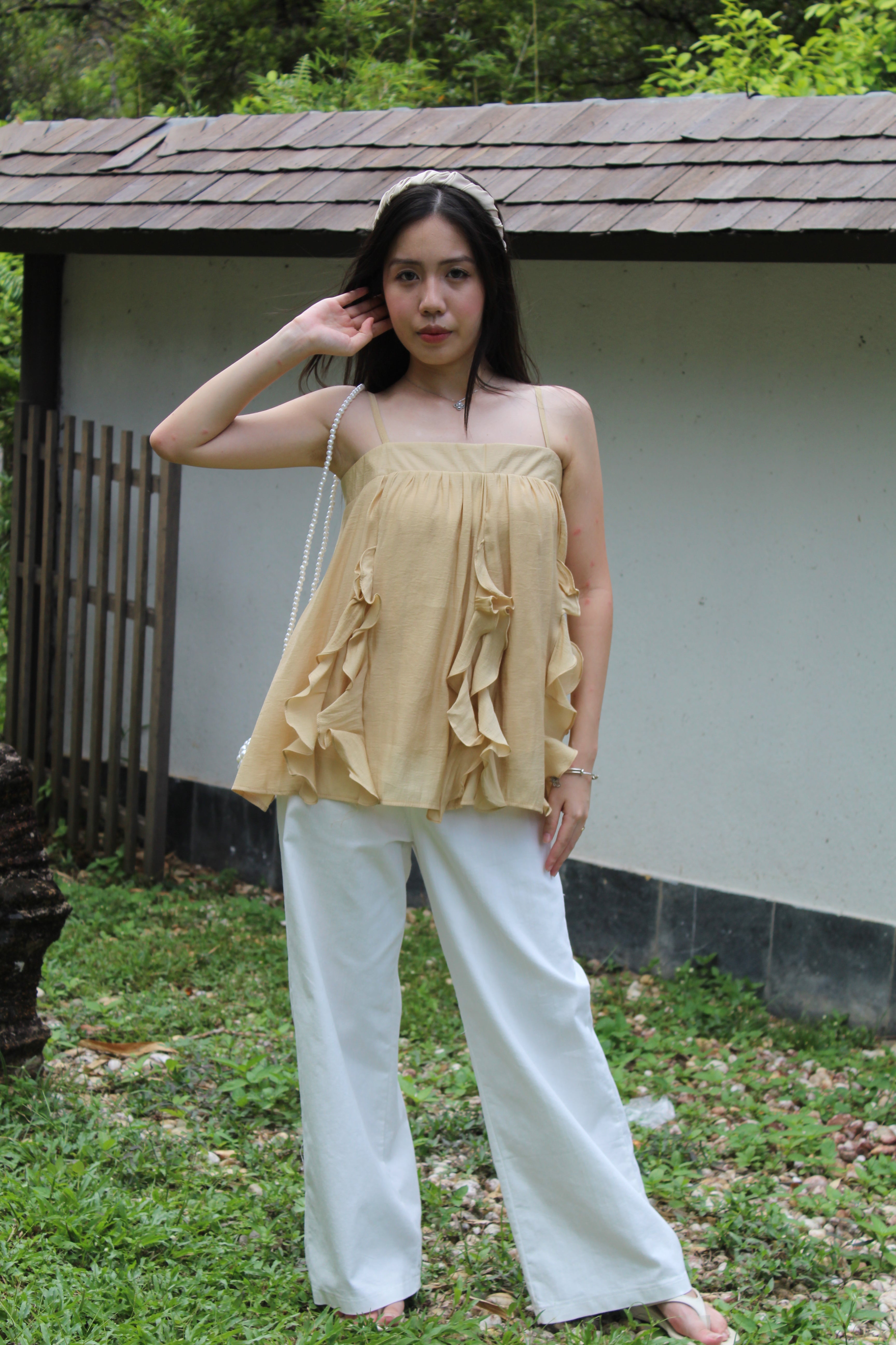 Ellie Ruffle Cami Top (Khaki)