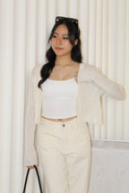 Elena Sheer Crop Cardigan (Cream)