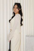 Elena Sheer Crop Cardigan (Cream)
