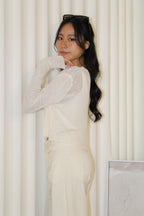 Elena Sheer Crop Cardigan (Cream)