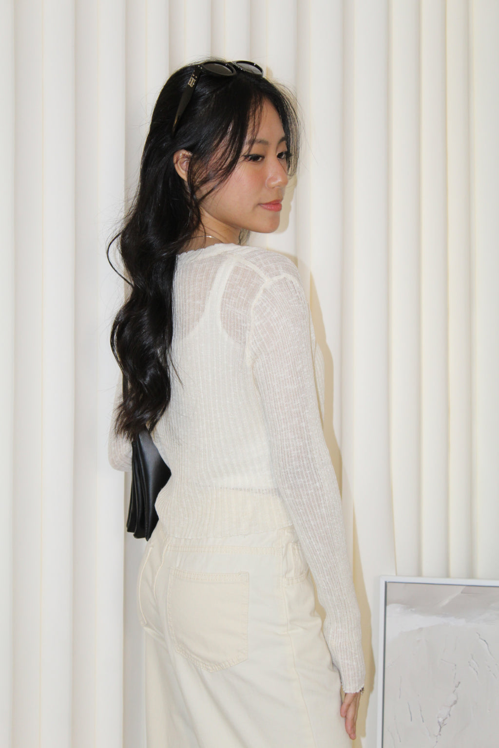 Elena Sheer Crop Cardigan (Cream)