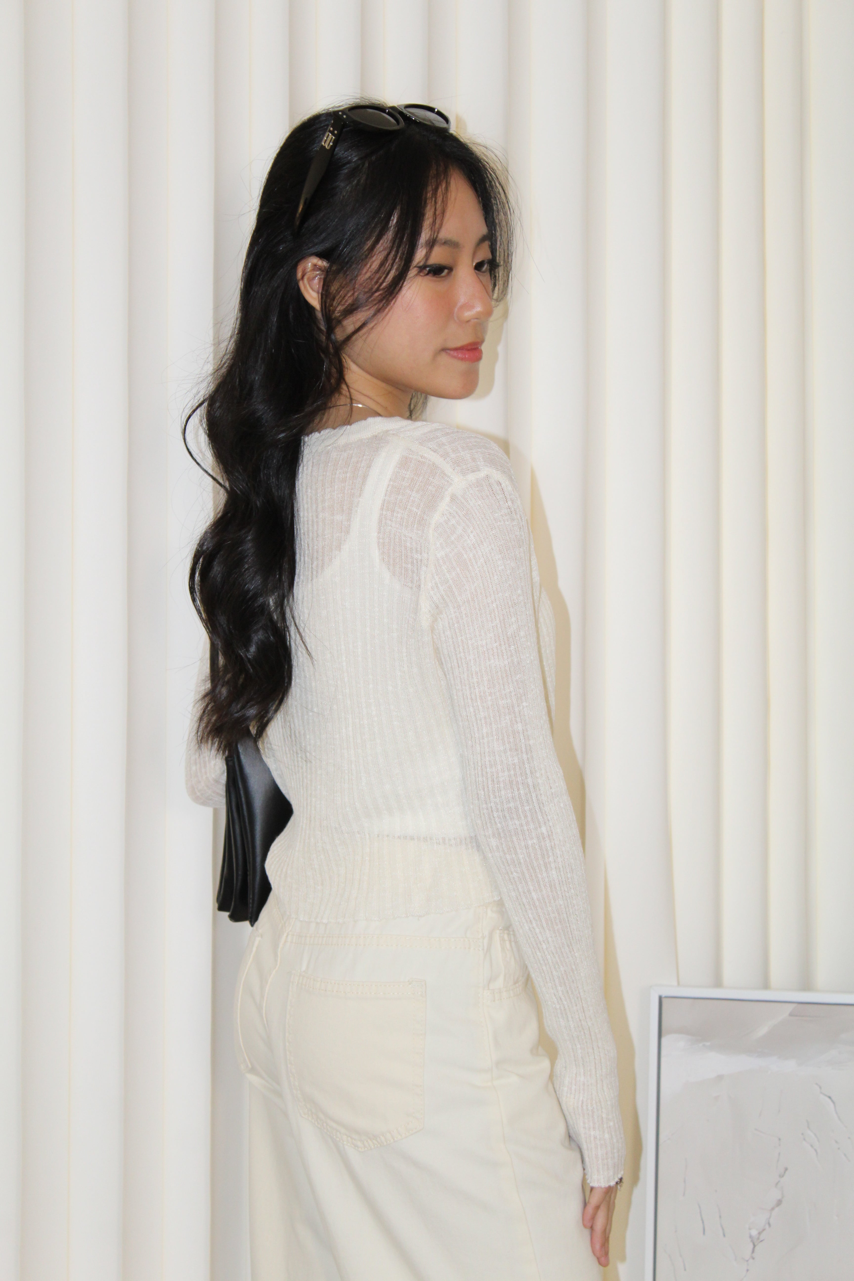 Elena Sheer Crop Cardigan (Cream)