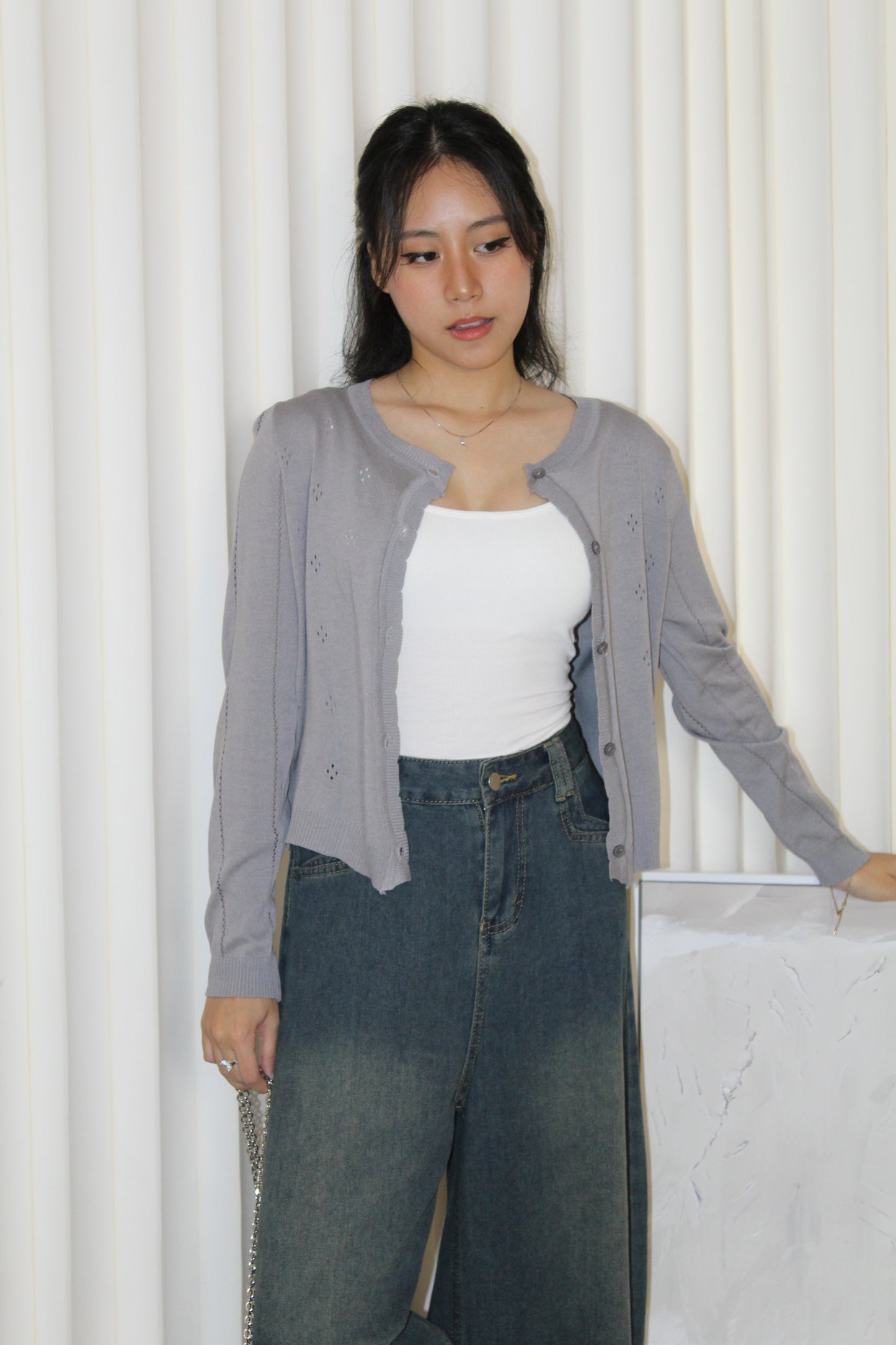 Jadira Knit Cardigan Top (White)