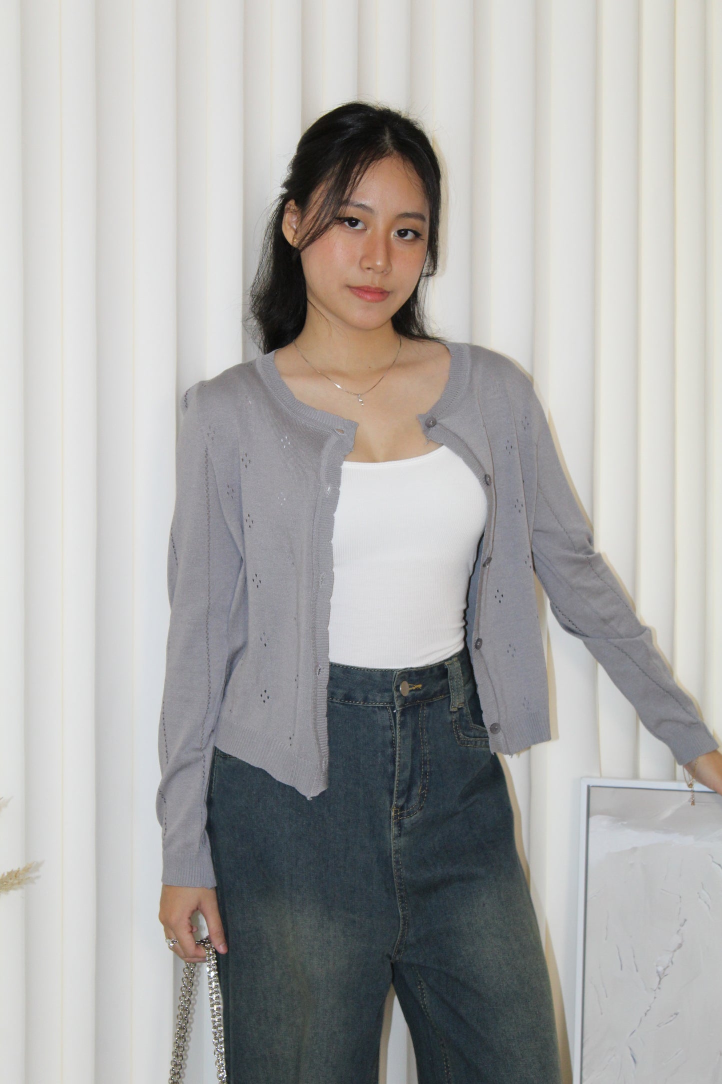 Jadira Knit Cardigan Top (White)