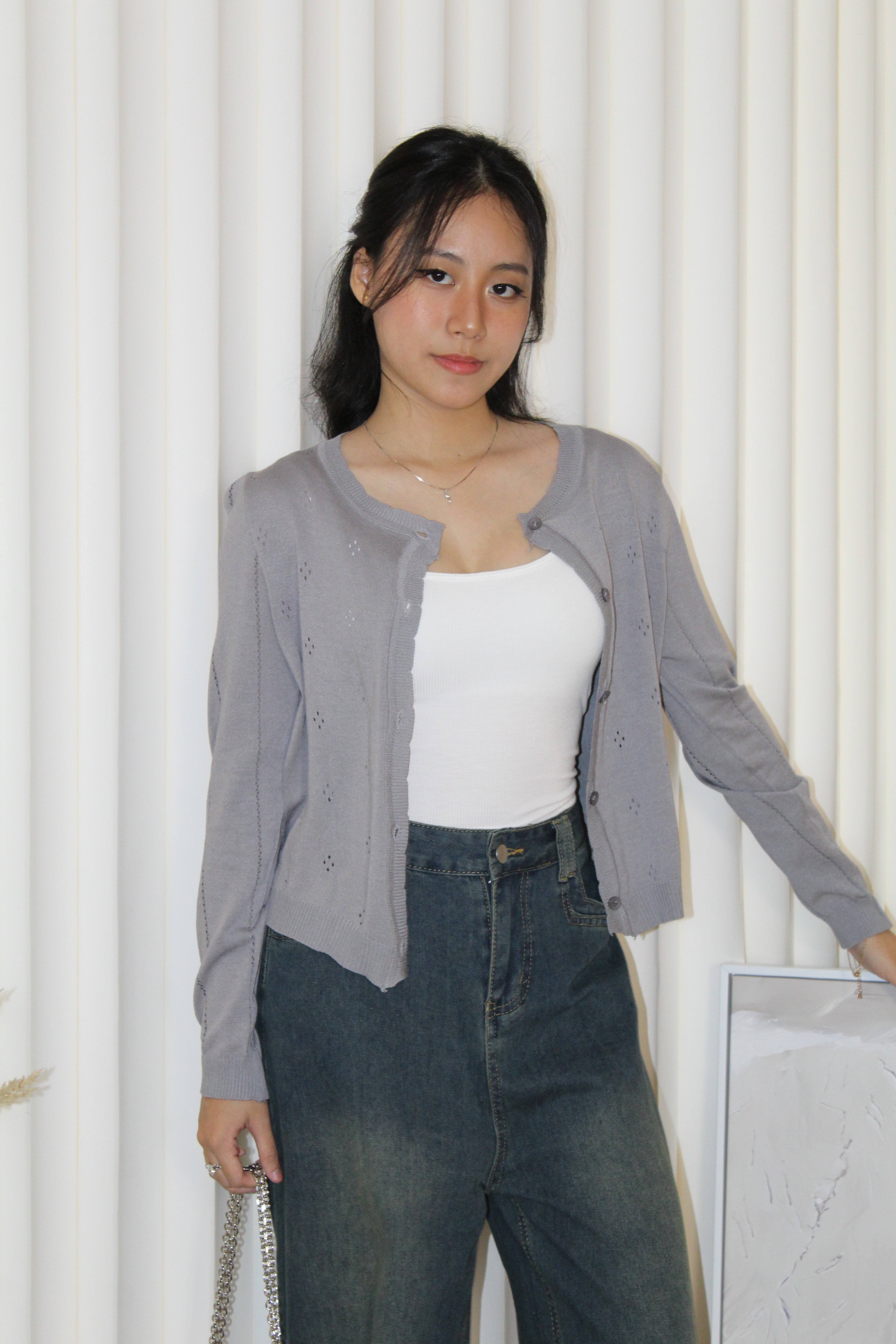 Jadira Knit Cardigan Top (Grey)