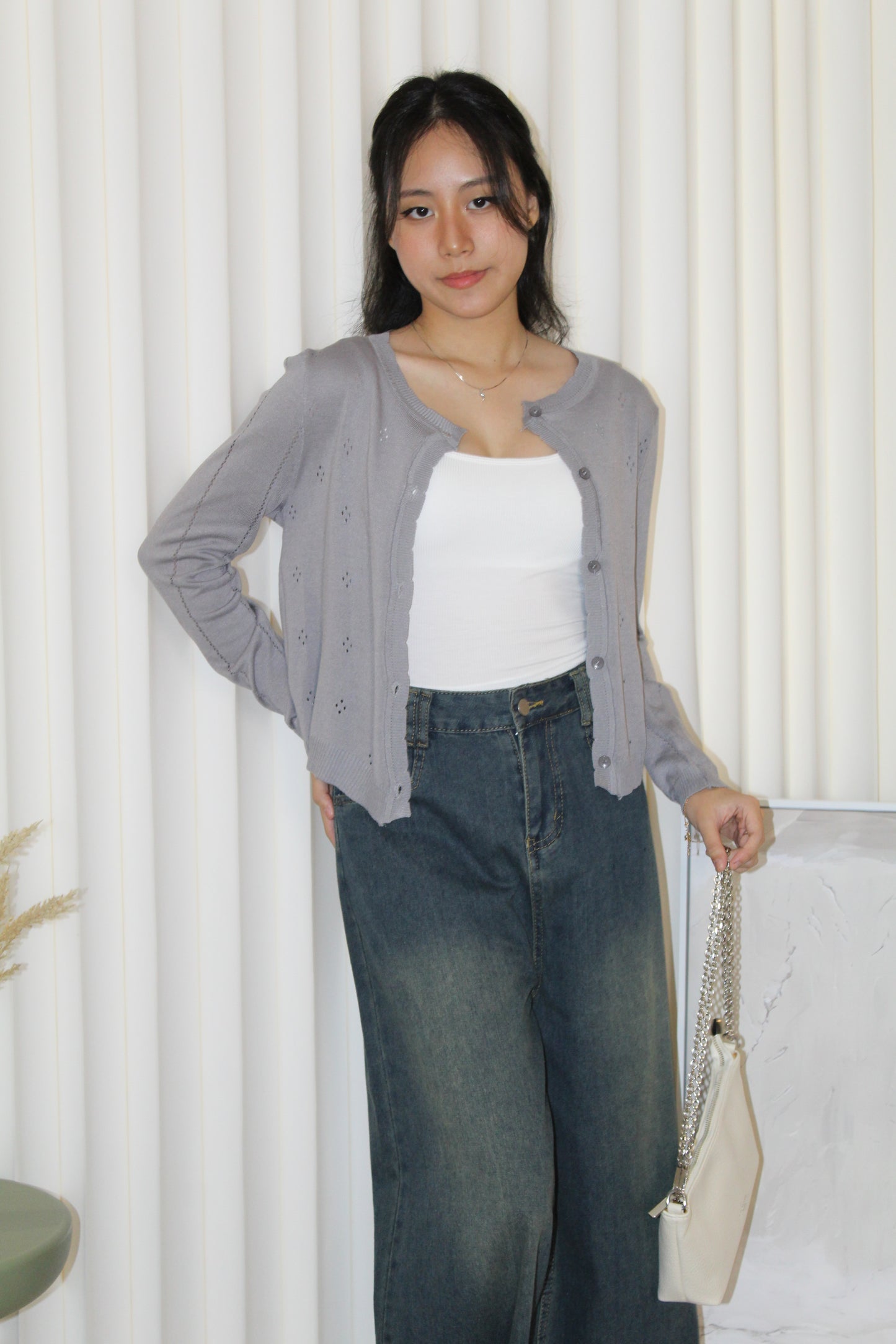 Jadira Knit Cardigan Top (White)