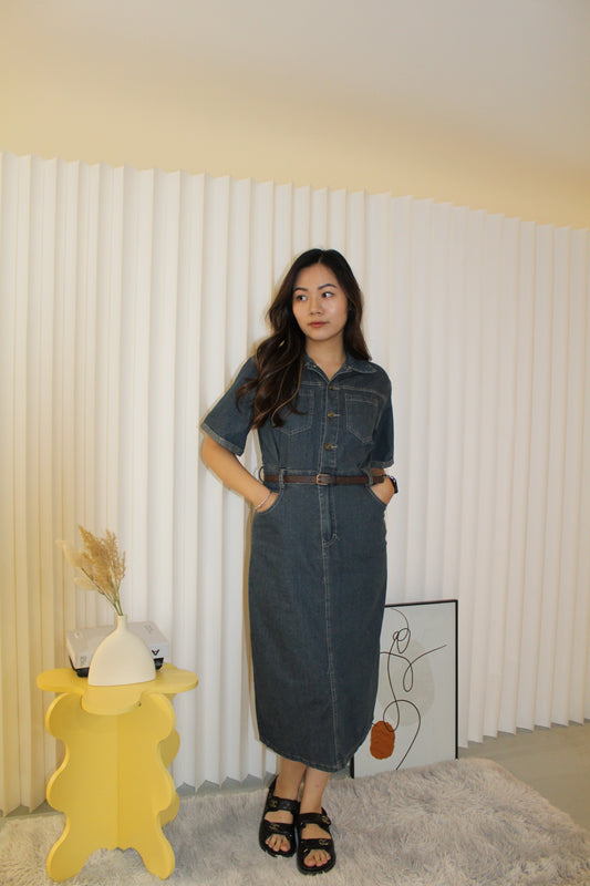 Aldea Denim Midi Dress (Blue)