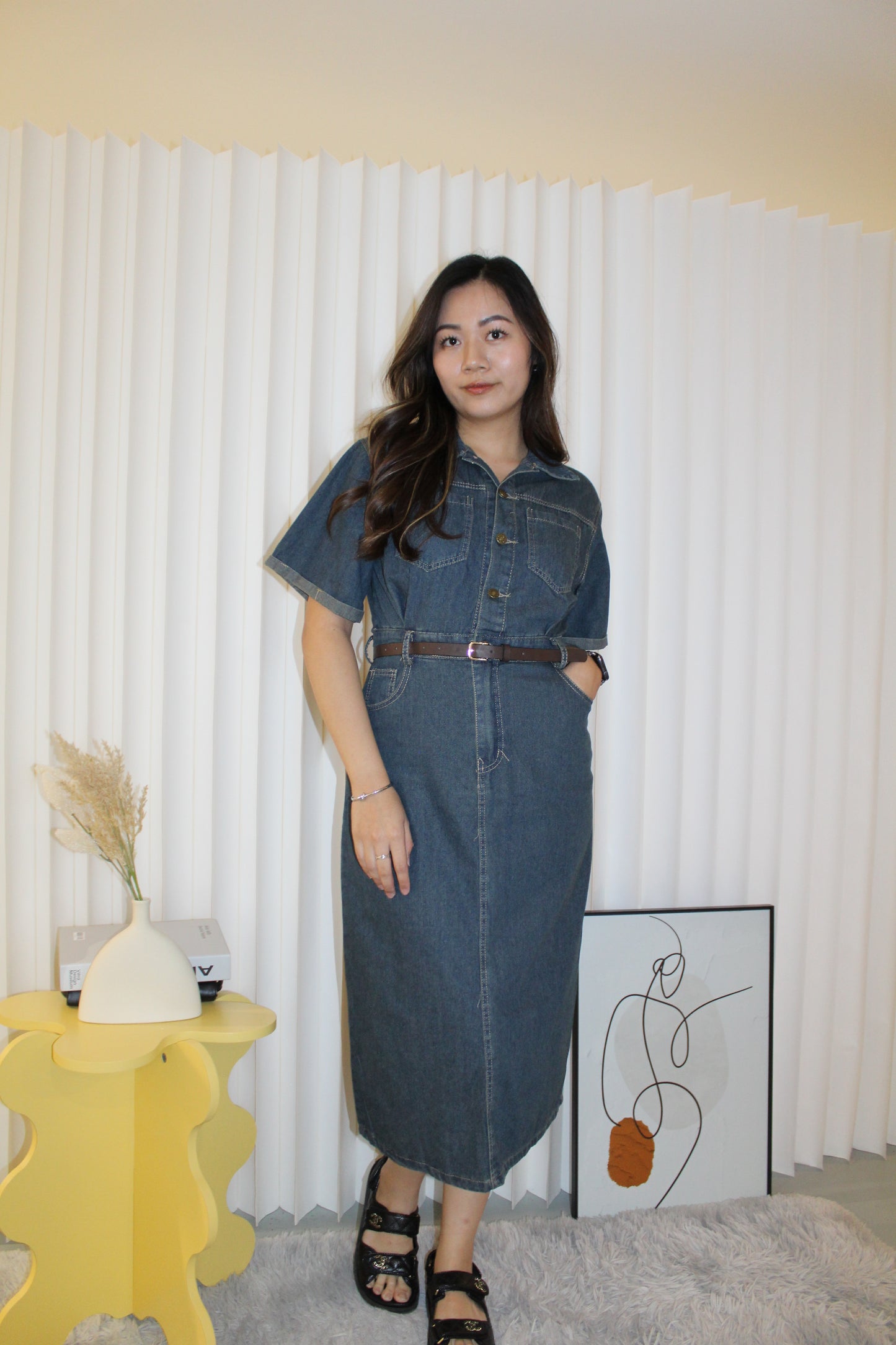 Aldea Denim Midi Dress (Blue)