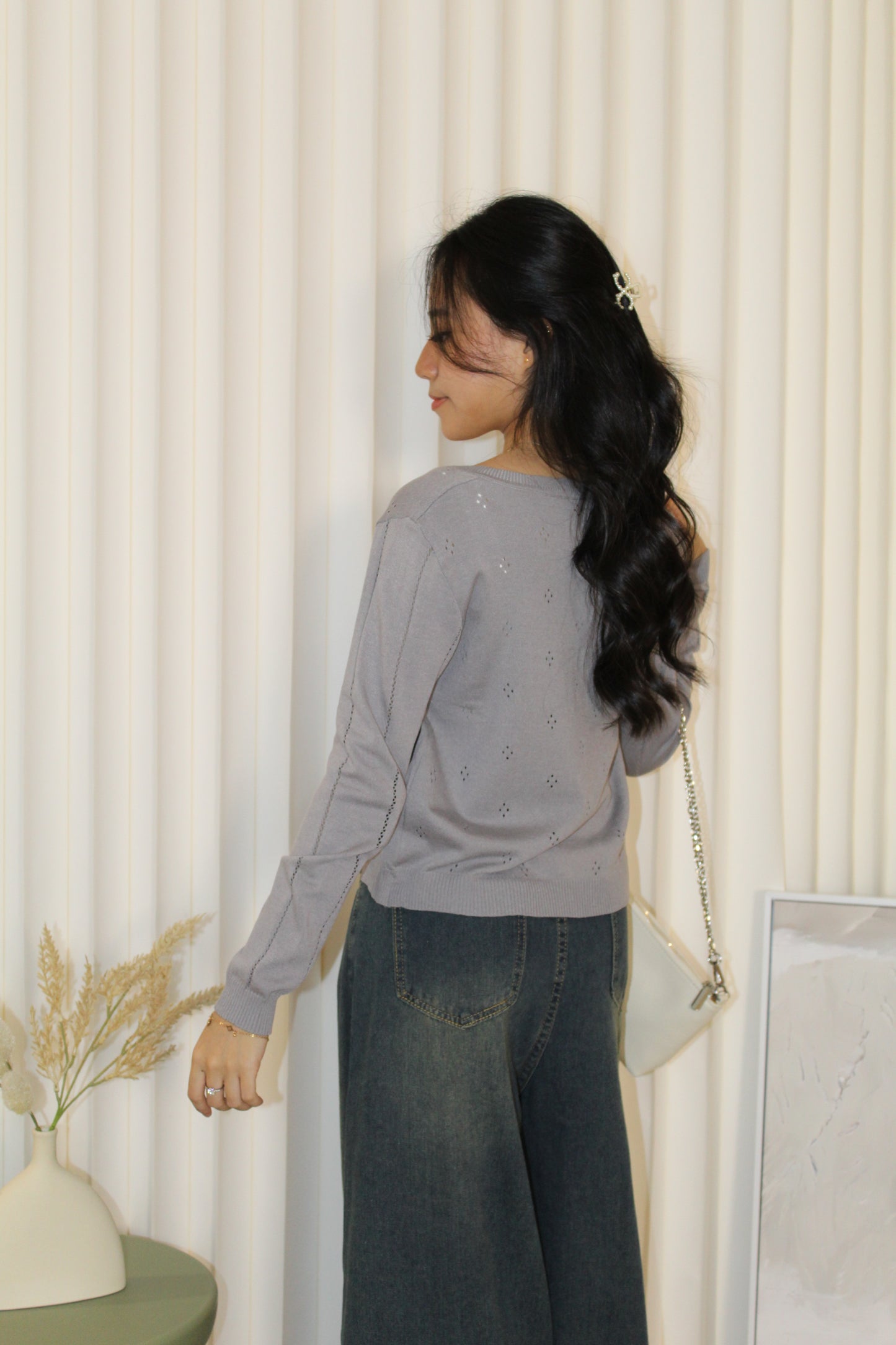 Jadira Knit Cardigan Top (White)