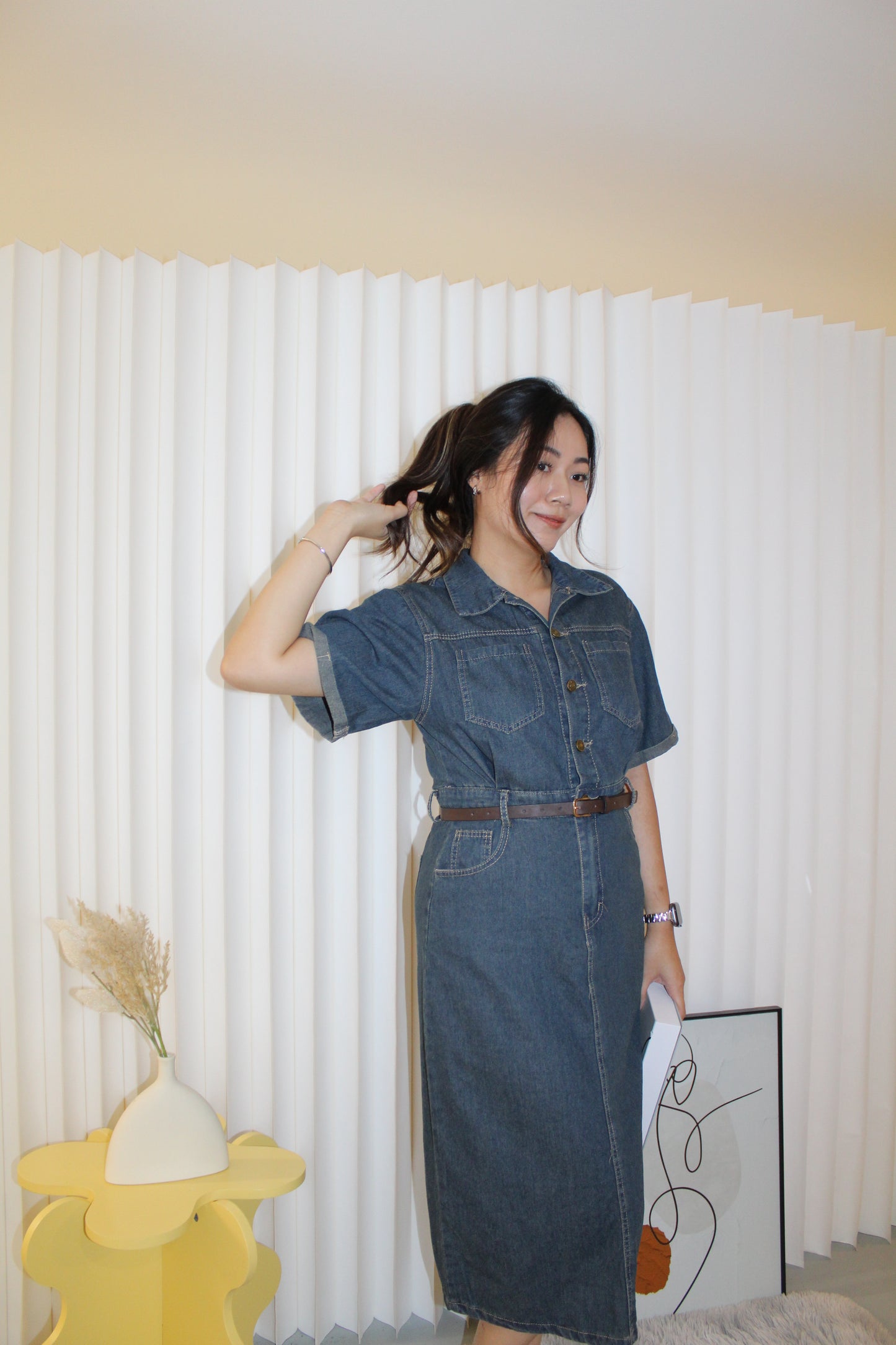 Aldea Denim Midi Dress (Blue)