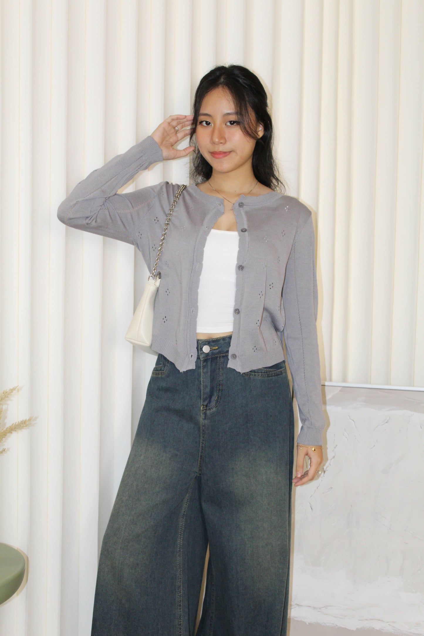 Jadira Knit Cardigan Top (White)