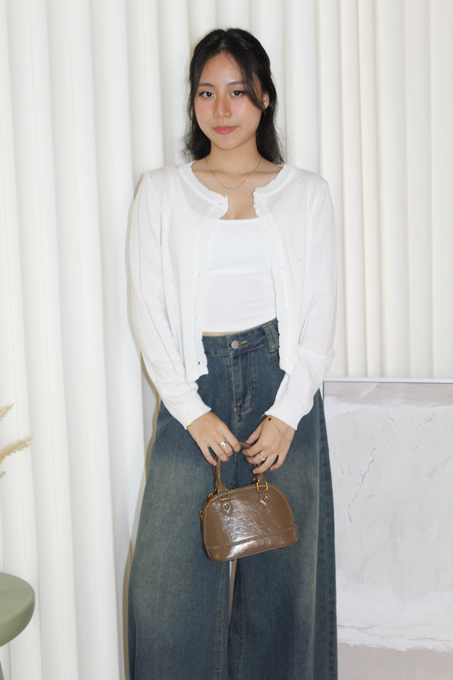 Jadira Knit Cardigan Top (White)