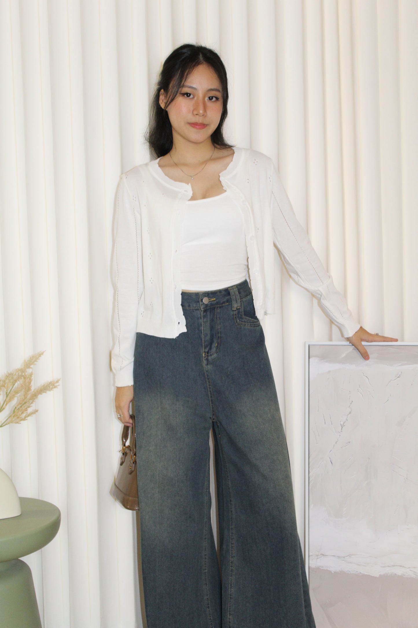 Jadira Knit Cardigan Top (White)