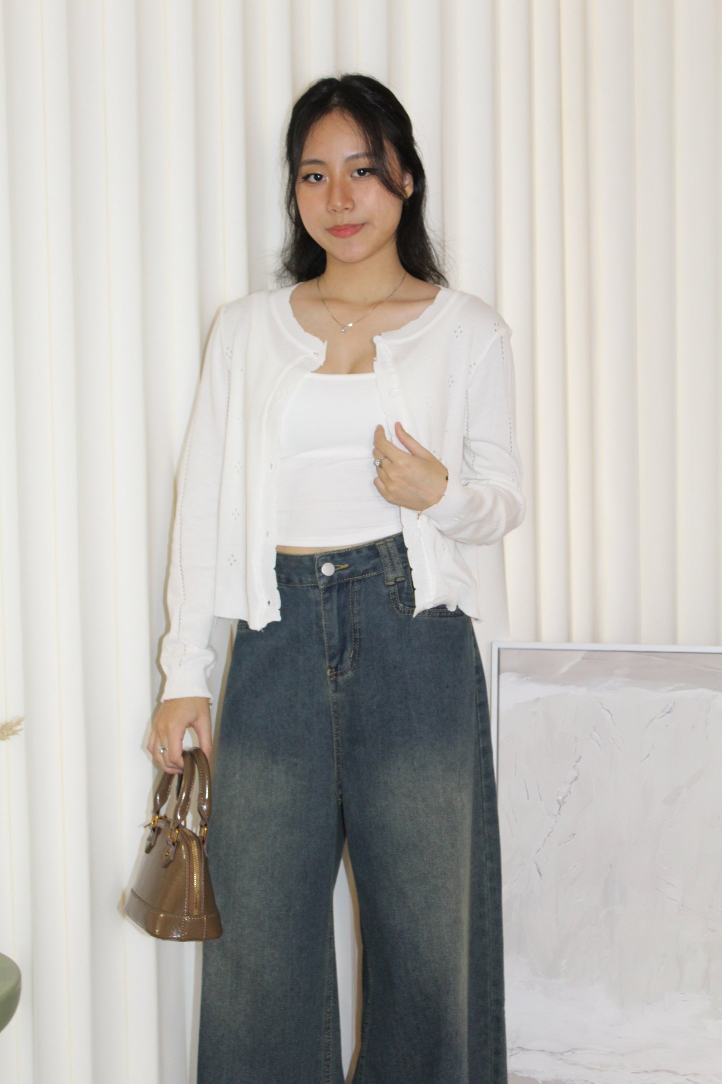 Jadira Knit Cardigan Top (White)